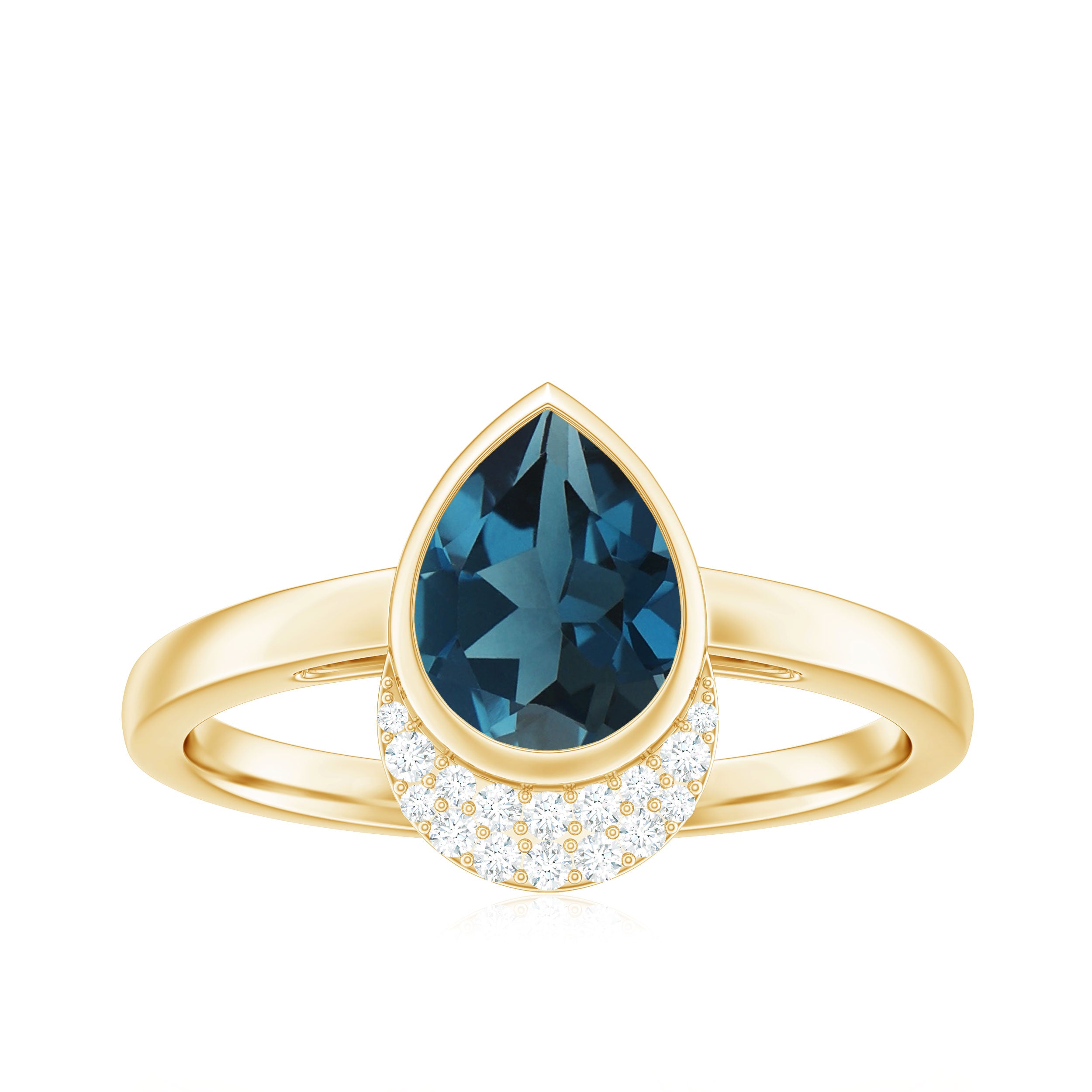Rosec Jewels-Genuine London Blue Topaz Diamond Engagement Ring in Bezel Setting