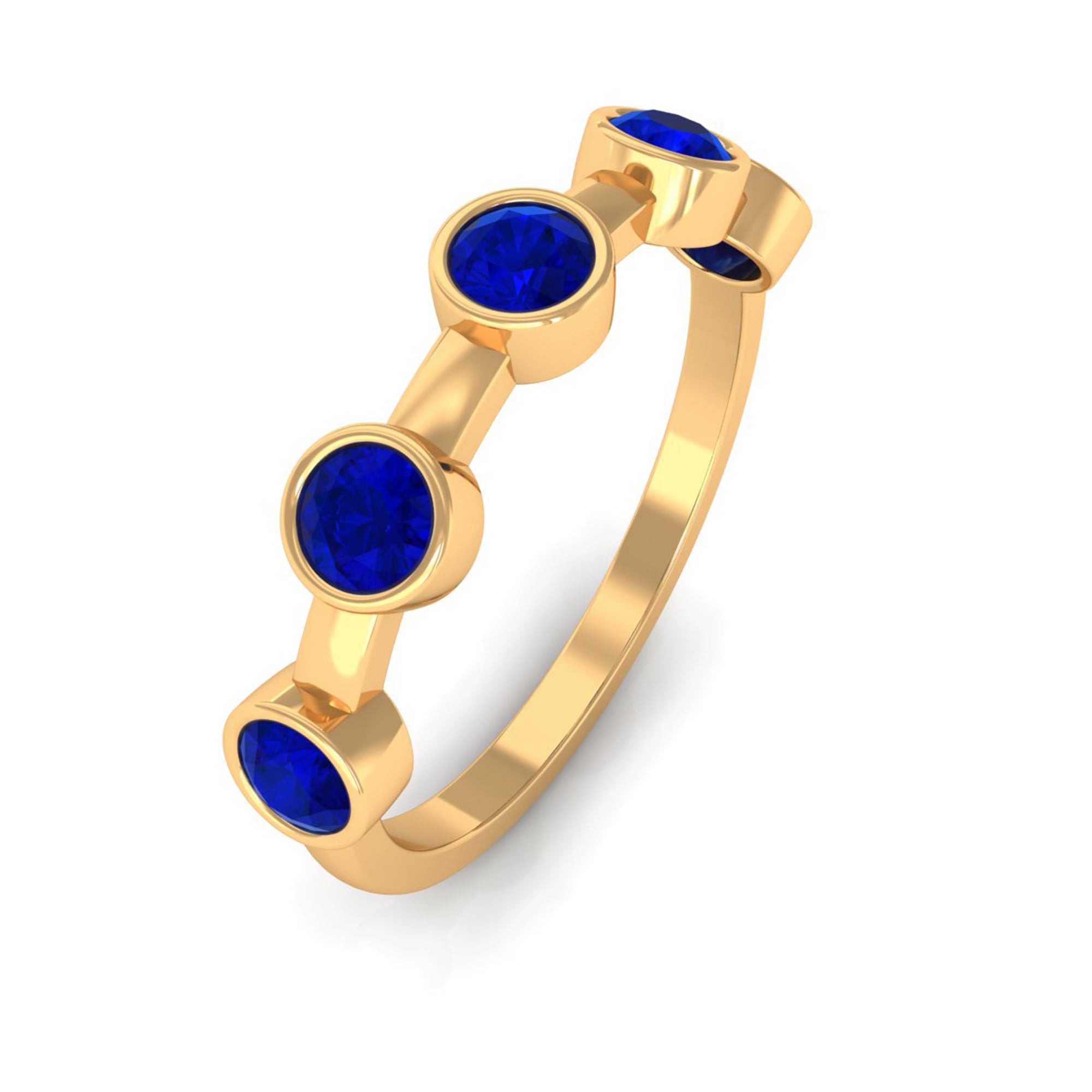 Rosec Jewels-Real Bezel Set Blue Sapphire Half Eternity Ring for Women