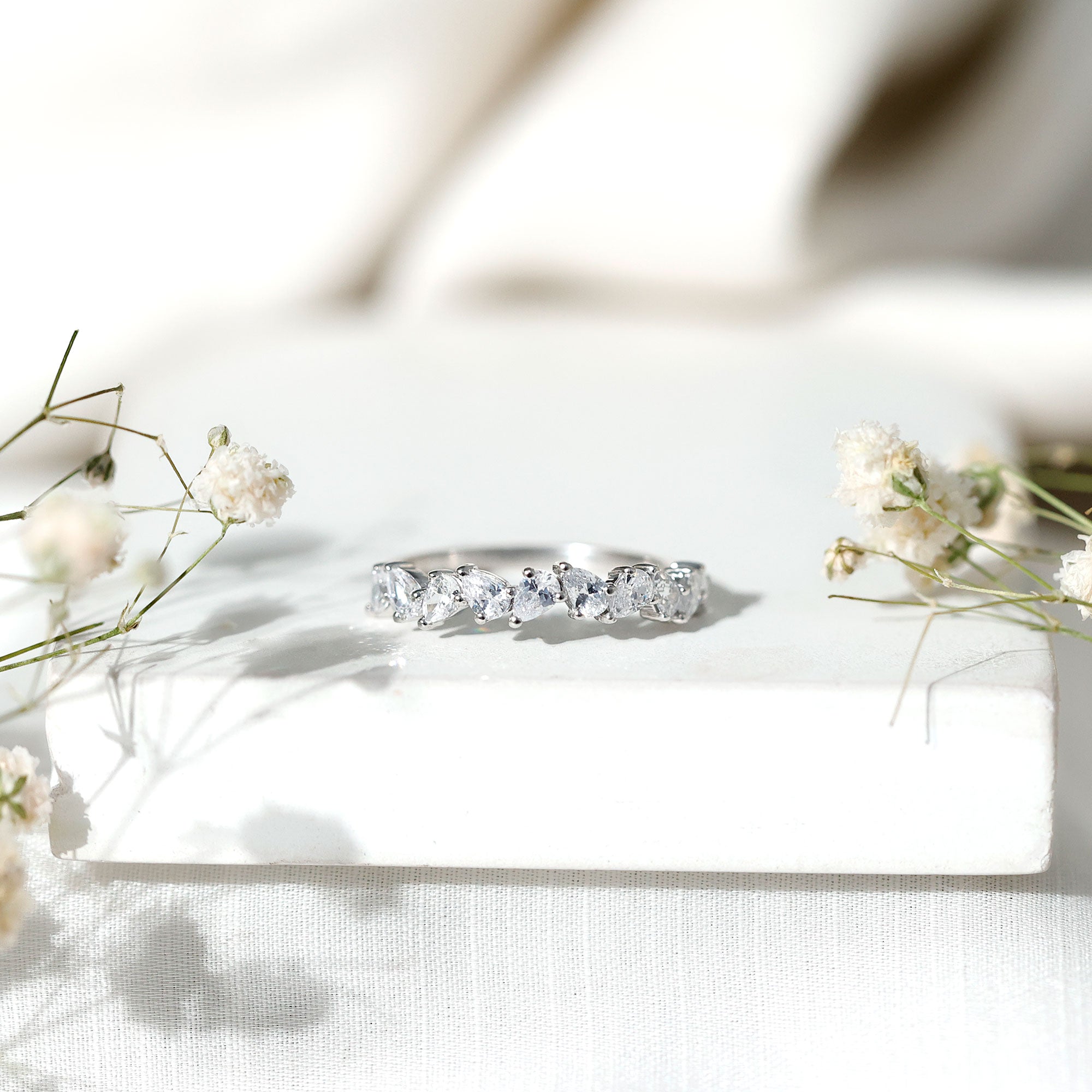 Natural Pear Shape Diamond Half Eternity Ring for Women Natural - ( HI-SI ) - Rosec Jewels
