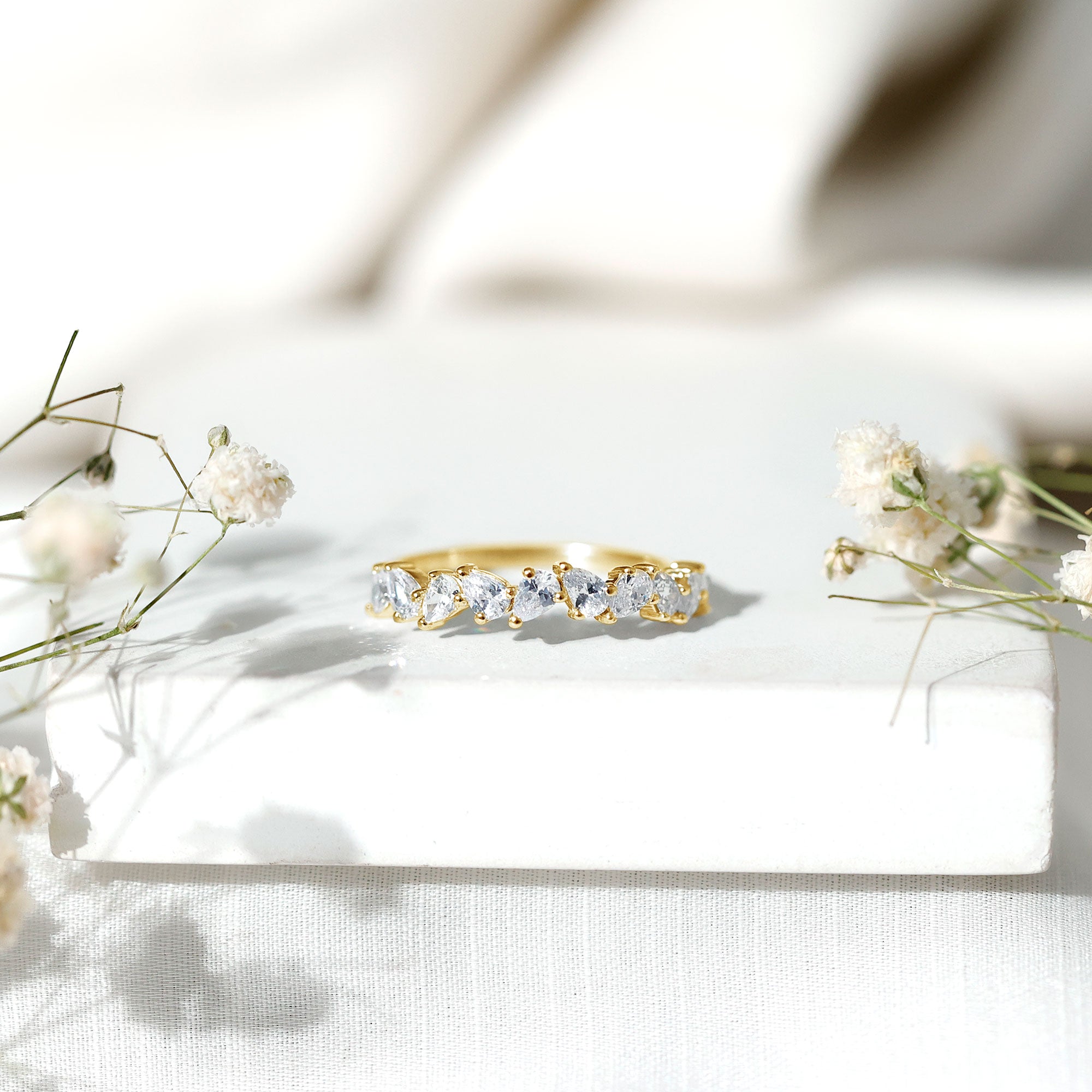Natural Pear Shape Diamond Half Eternity Ring for Women Natural - ( HI-SI ) - Rosec Jewels
