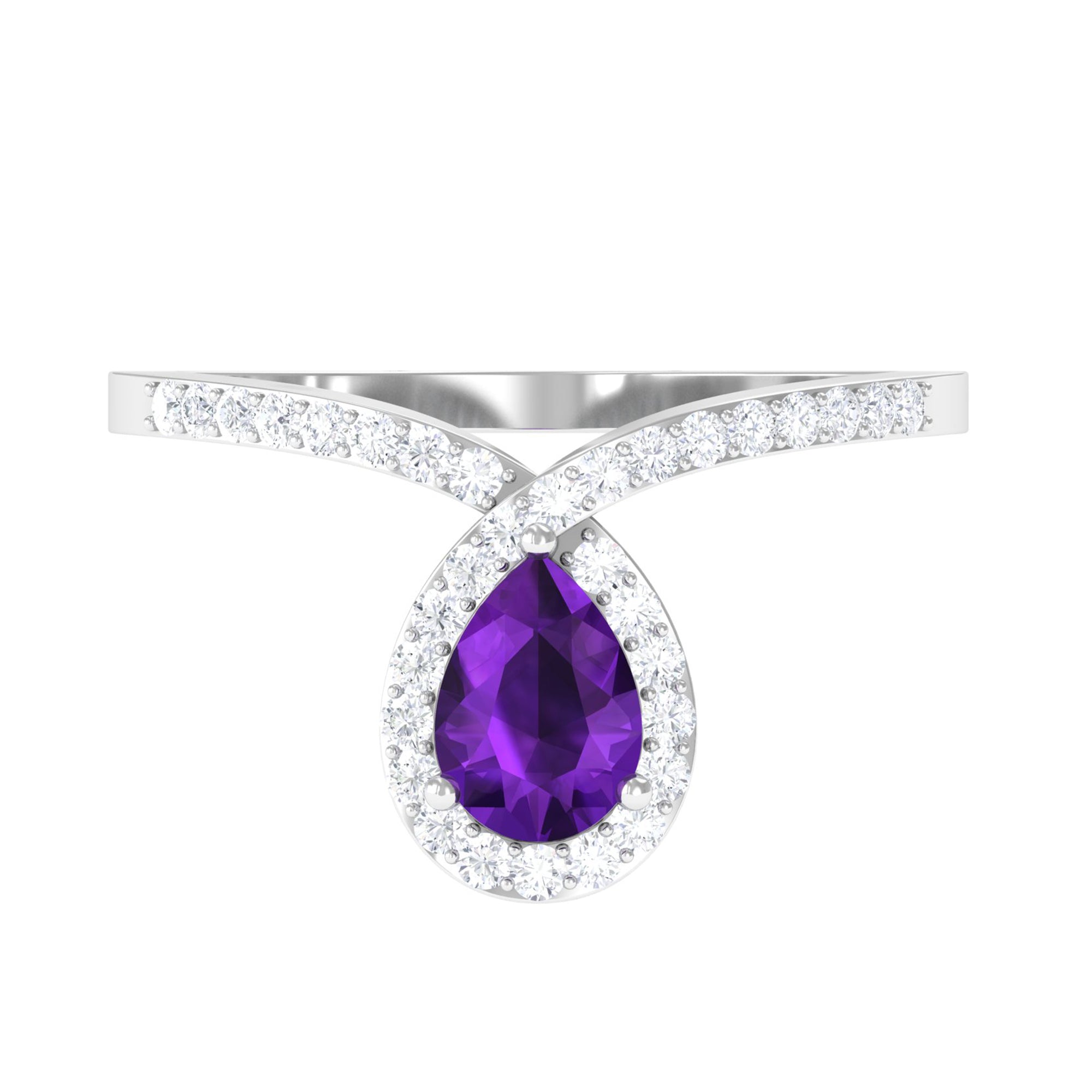 Designer 1 Carat Pear Shape Amethyst Chevron Engagement Ring with Diamond AAA - Rosec Jewels