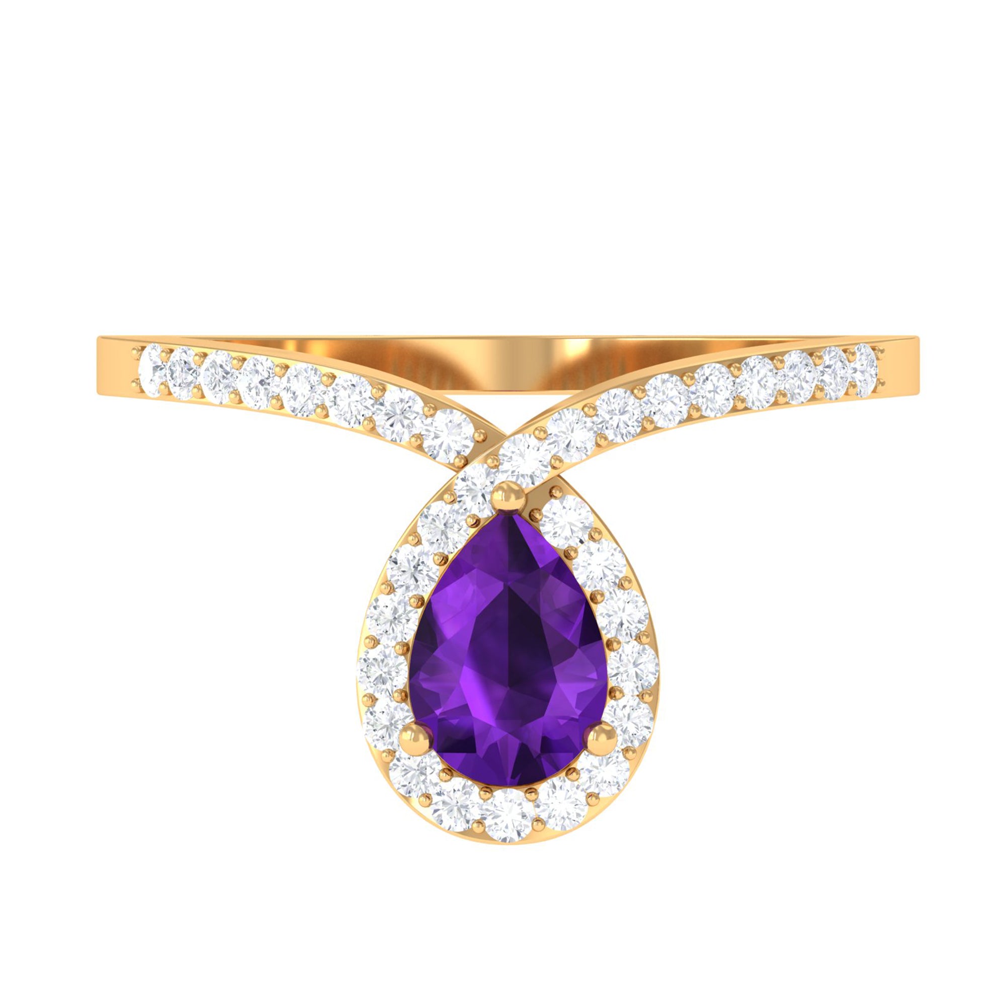 Designer 1 Carat Pear Shape Amethyst Chevron Engagement Ring with Diamond AAA - Rosec Jewels
