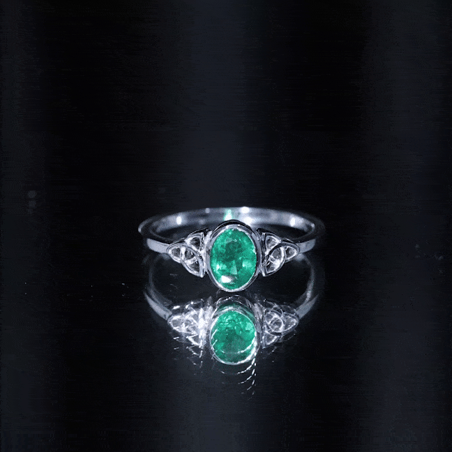 Oval Shaped Emerald Celtic Engagement Ring in Bezel Setting AAA - Rosec Jewels