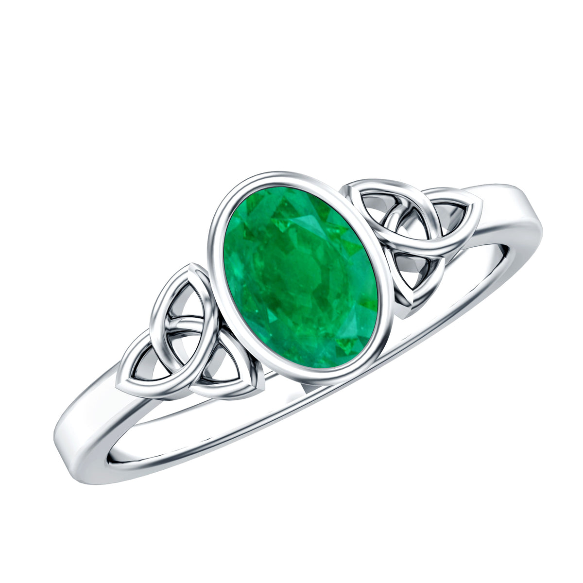 Oval Shaped Emerald Celtic Engagement Ring in Bezel Setting AAA - Rosec Jewels