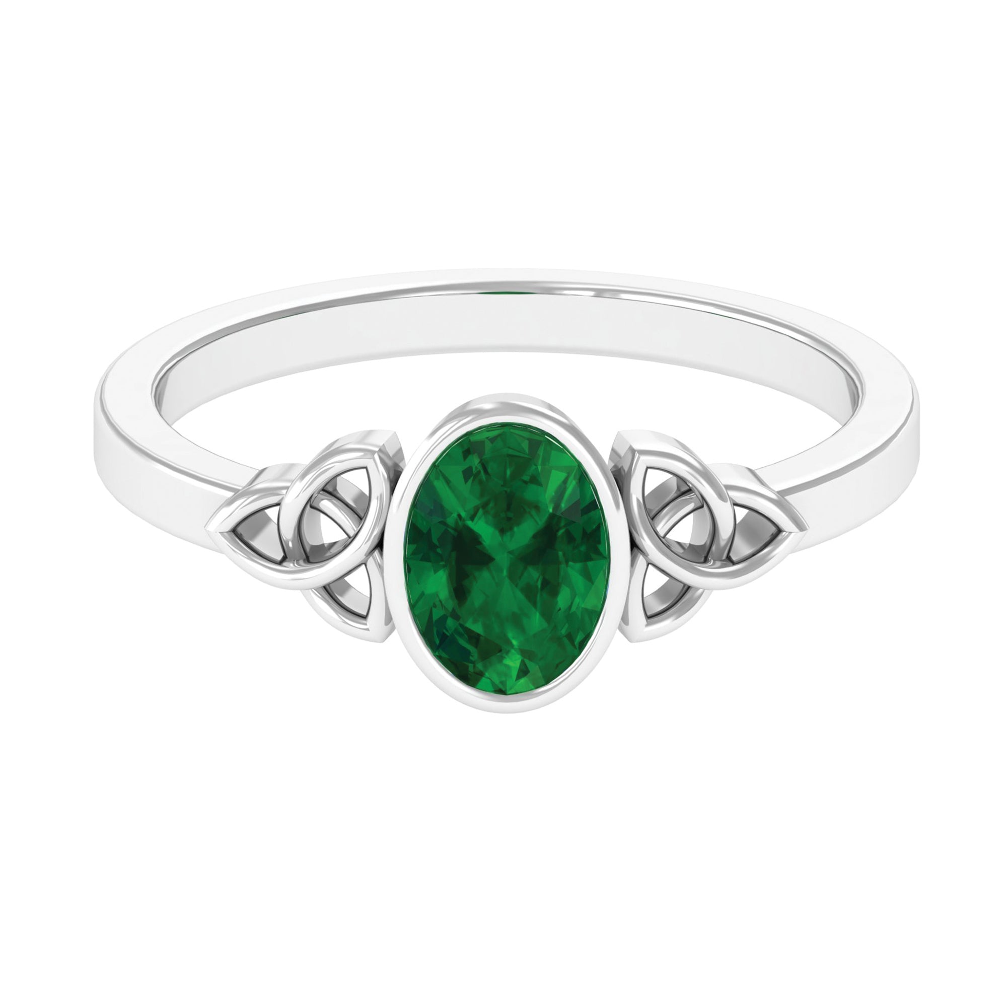 5X7 MM Oval Cut Emerald Solitaire Celtic Ring in Bezel Setting Emerald - ( AAA ) - Quality - Rosec Jewels