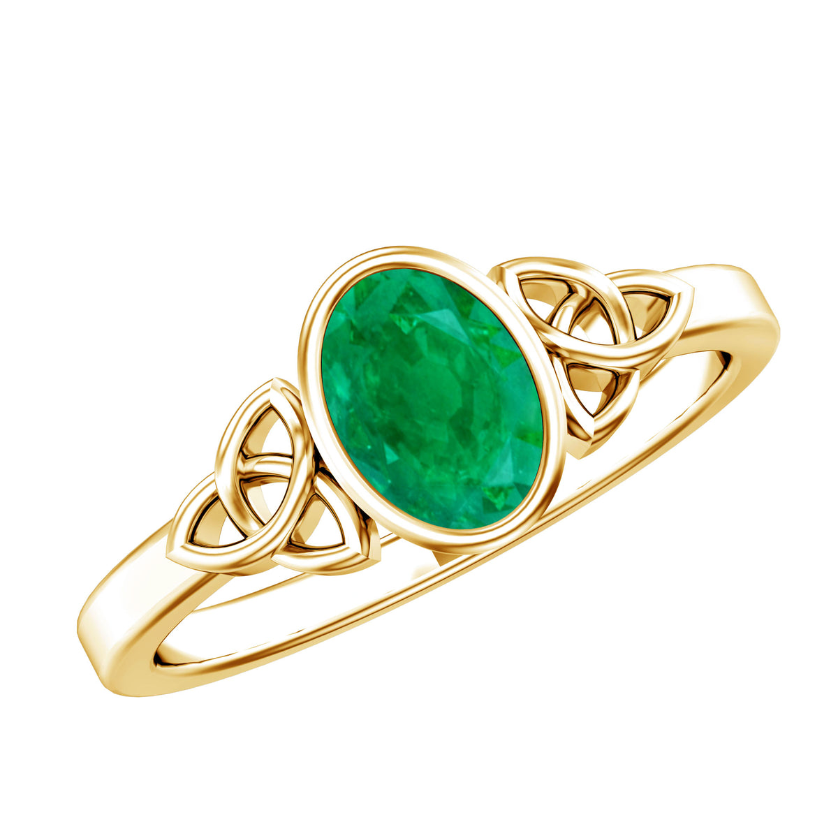 Oval Shaped Emerald Celtic Engagement Ring in Bezel Setting AAA - Rosec Jewels