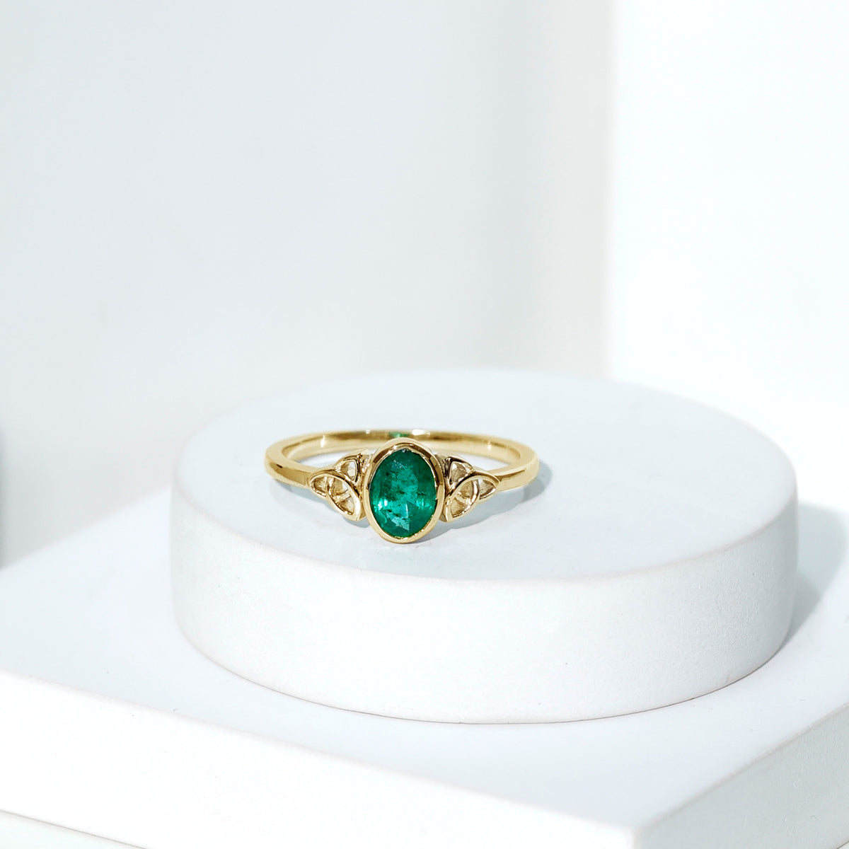 Oval Shaped Emerald Celtic Engagement Ring in Bezel Setting AAA - Rosec Jewels