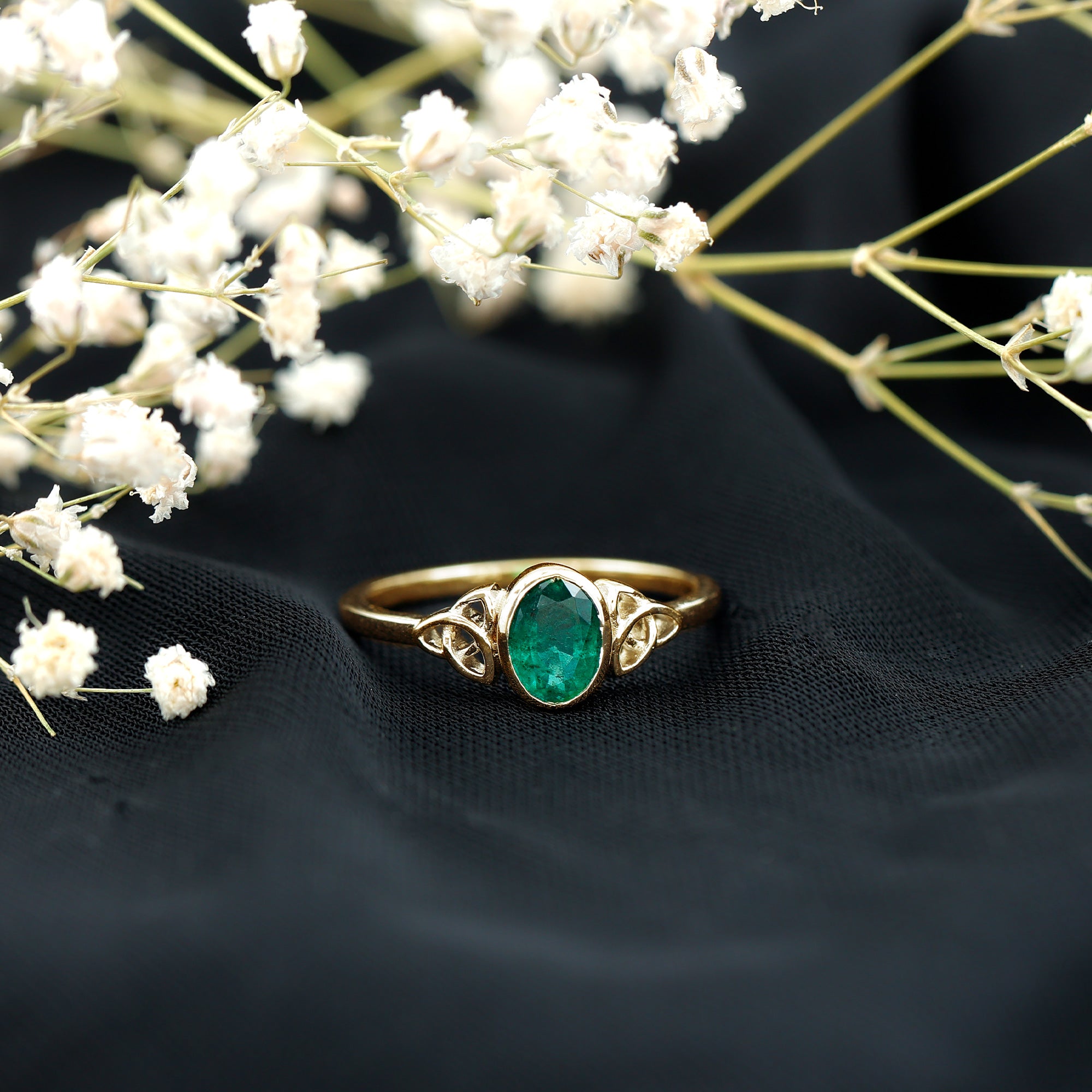 Oval Shaped Emerald Celtic Engagement Ring in Bezel Setting AAA - Rosec Jewels