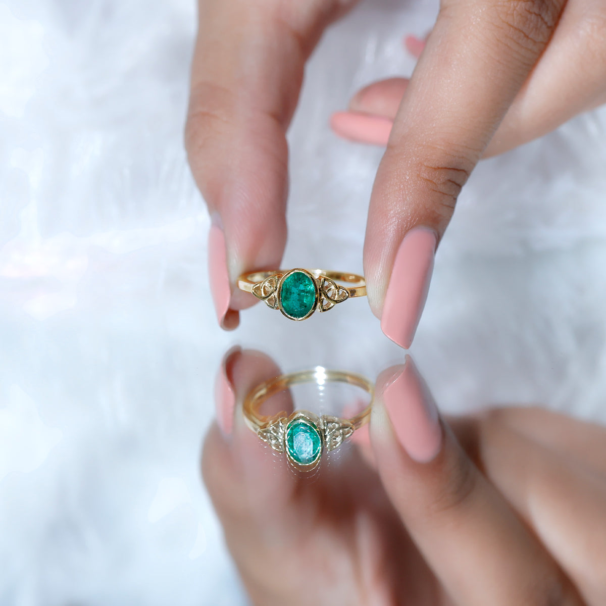Oval Shaped Emerald Celtic Engagement Ring in Bezel Setting AAA - Rosec Jewels
