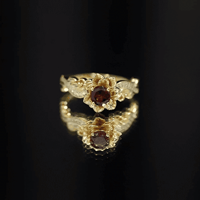 Real Garnet Vintage Engagement Ring in 14K Yellow Gold Plated Silver AAA 14K Yellow Gold Plated Silver - Rosec Jewels