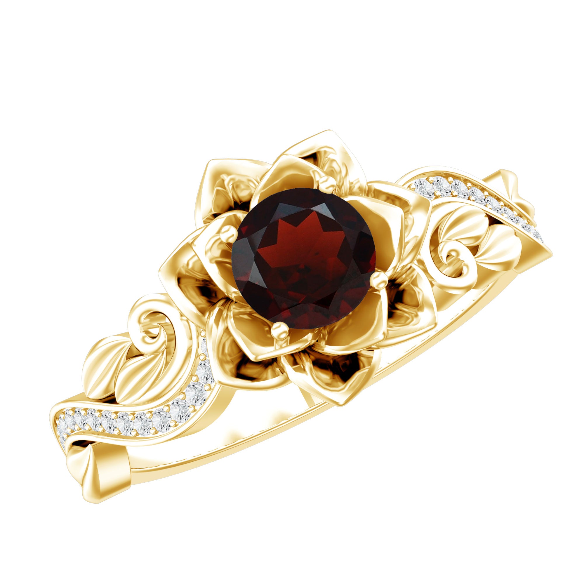 Real Garnet Vintage Engagement Ring in 14K Yellow Gold Plated Silver AAA 14K Yellow Gold Plated Silver - Rosec Jewels