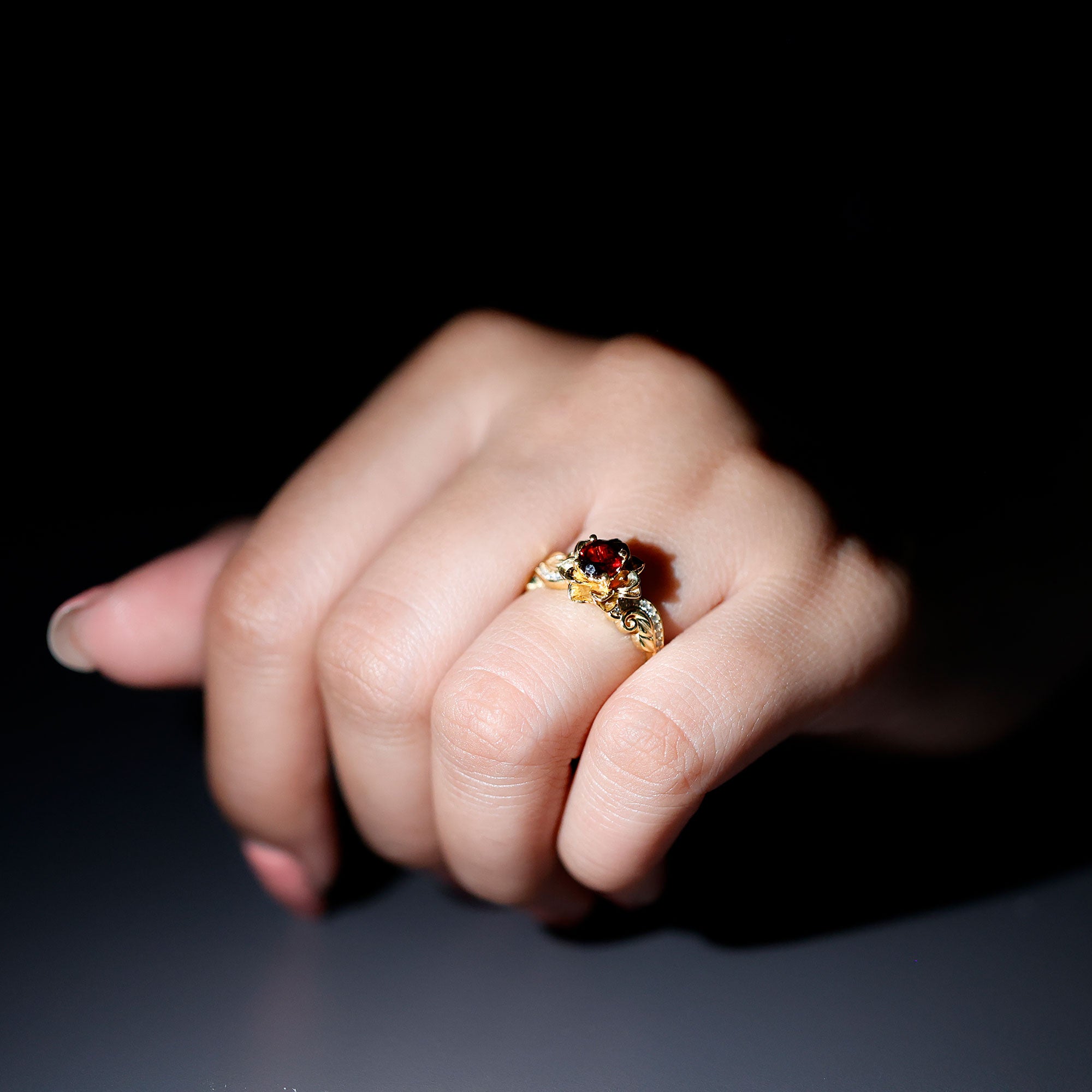 Real Garnet Vintage Engagement Ring in 14K Yellow Gold Plated Silver AAA 14K Yellow Gold Plated Silver - Rosec Jewels