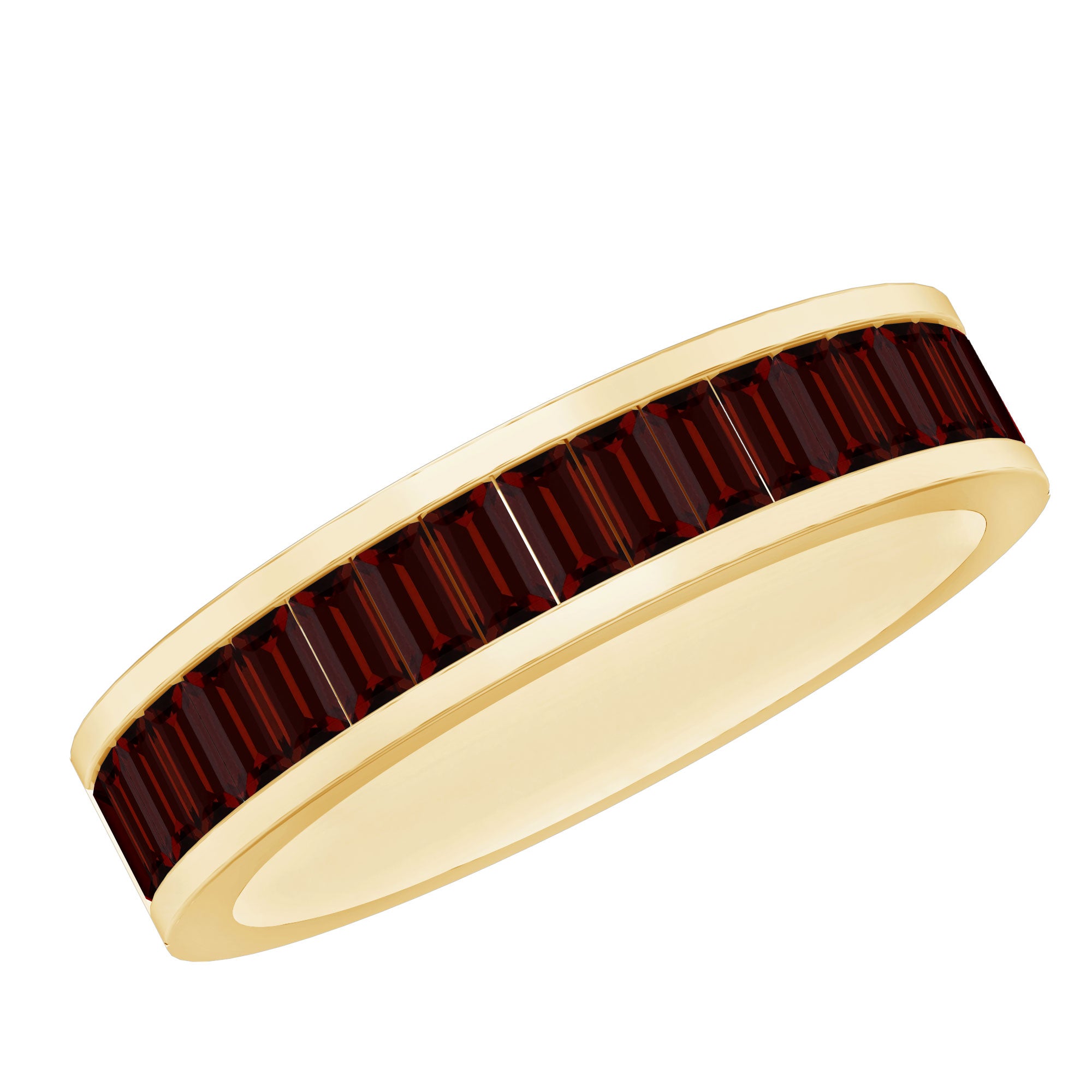 Natural Baguette Garnet Wedding Band in Yellow Gold Plated Silver