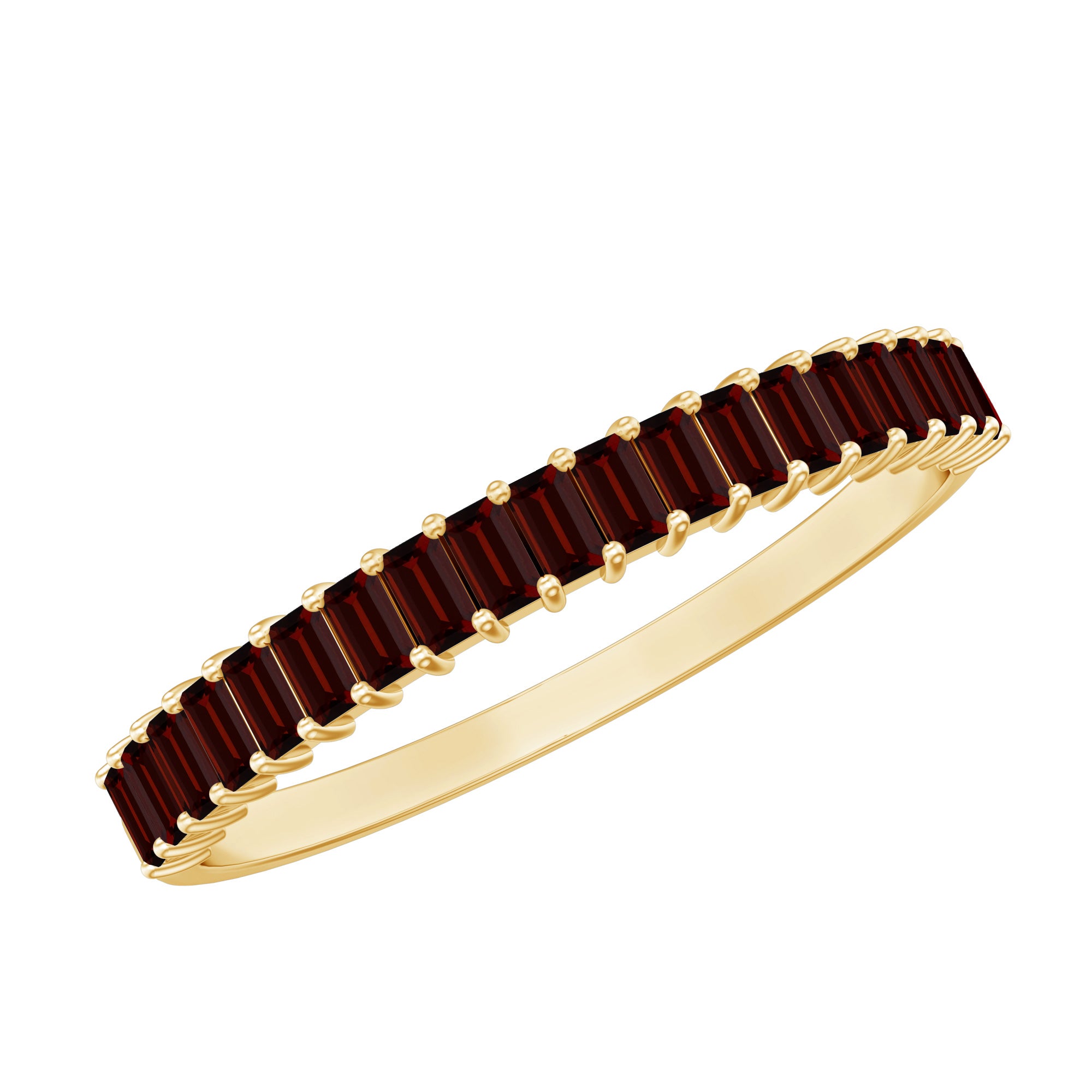 Certified Baguette Garnet Half Eternity Ring in Yellow Gold Plated Silver AAA 14K Yellow Gold Plated Silver - Rosec Jewels