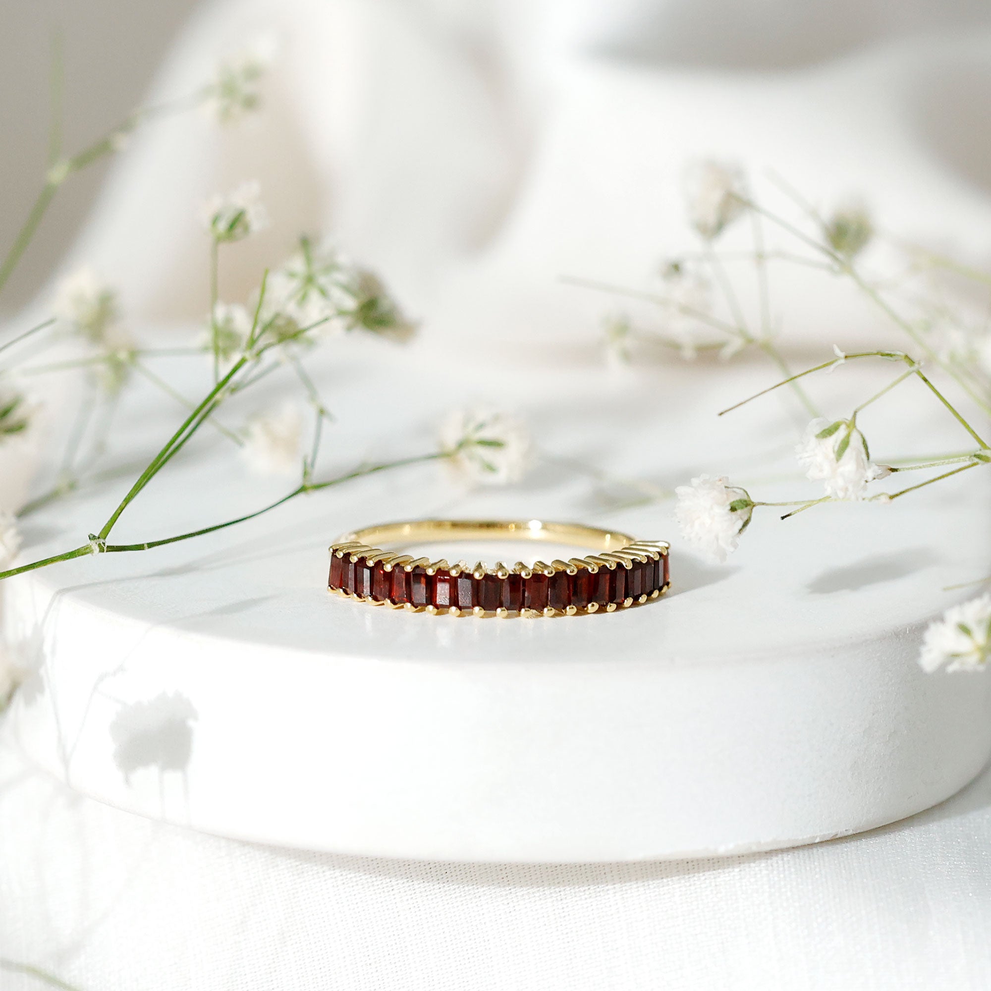 Certified Baguette Garnet Half Eternity Ring in Yellow Gold Plated Silver AAA 14K Yellow Gold Plated Silver - Rosec Jewels