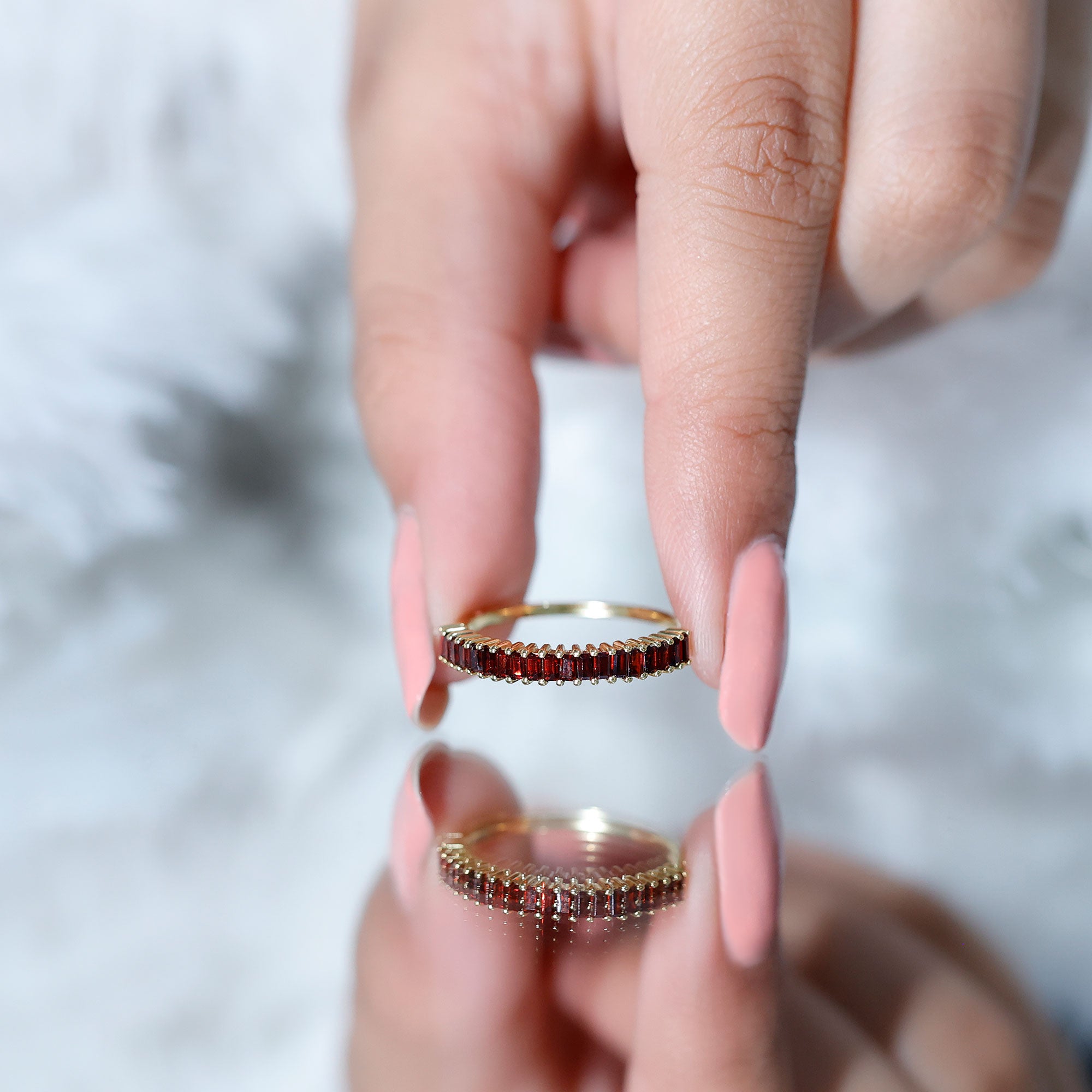 Certified Baguette Garnet Half Eternity Ring in Yellow Gold Plated Silver AAA 14K Yellow Gold Plated Silver - Rosec Jewels