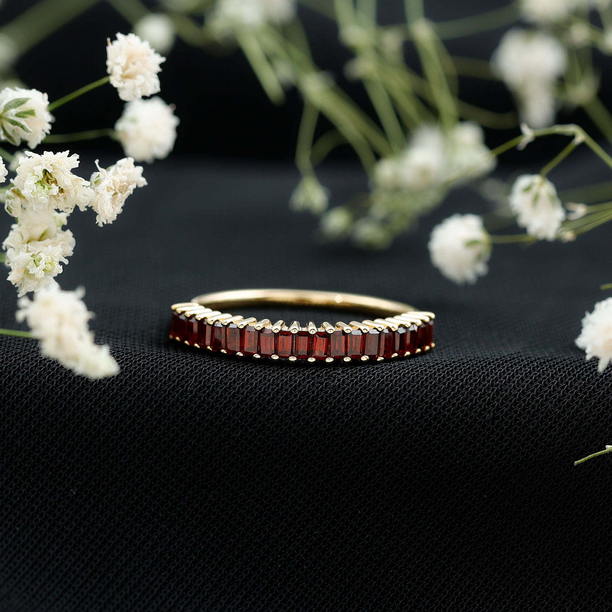 Certified Baguette Garnet Half Eternity Ring in Yellow Gold Plated Silver AAA 14K Yellow Gold Plated Silver - Rosec Jewels