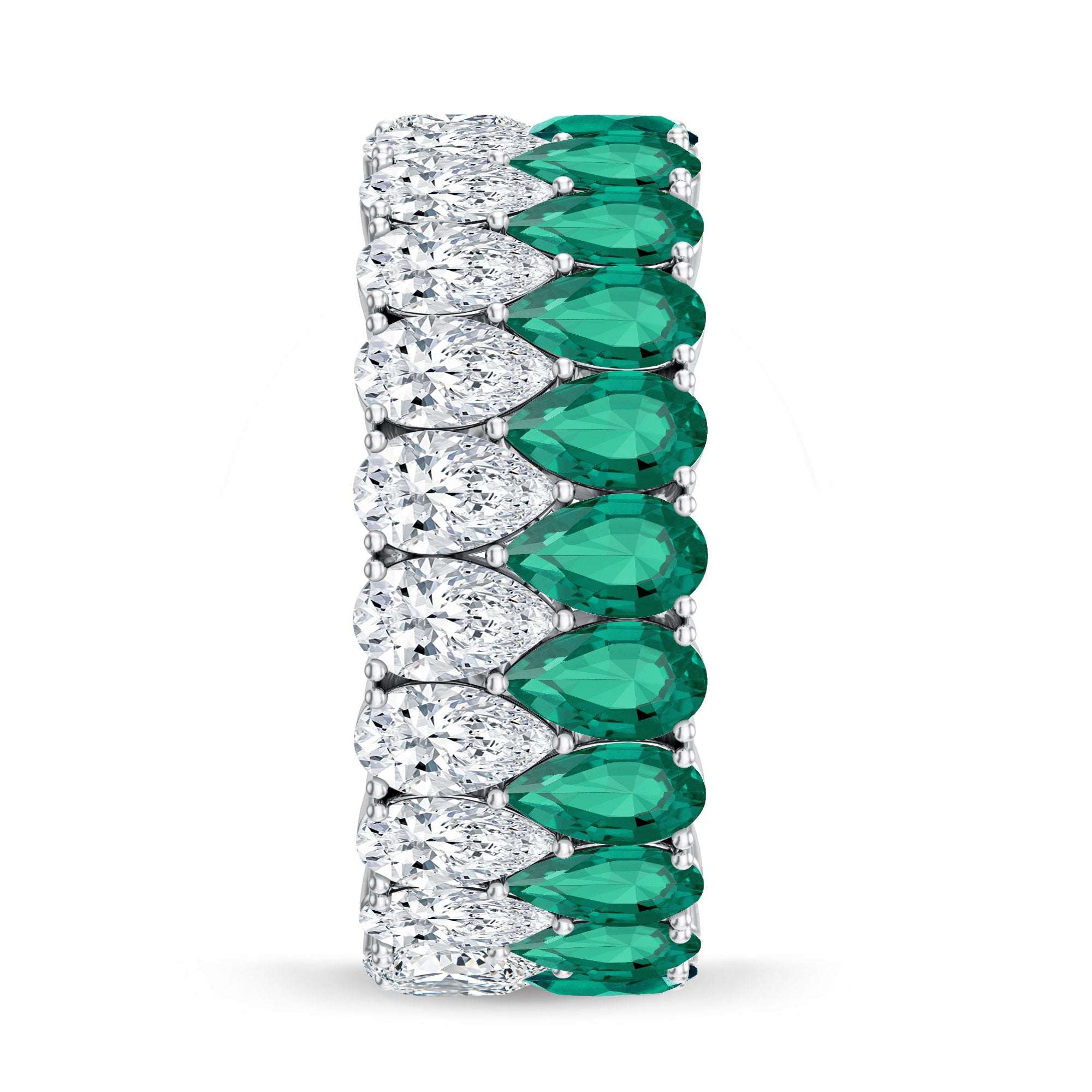 Pear Shape Lab Grown Emerald and Diamond Statement Wedding Band AAAA - Rosec Jewels