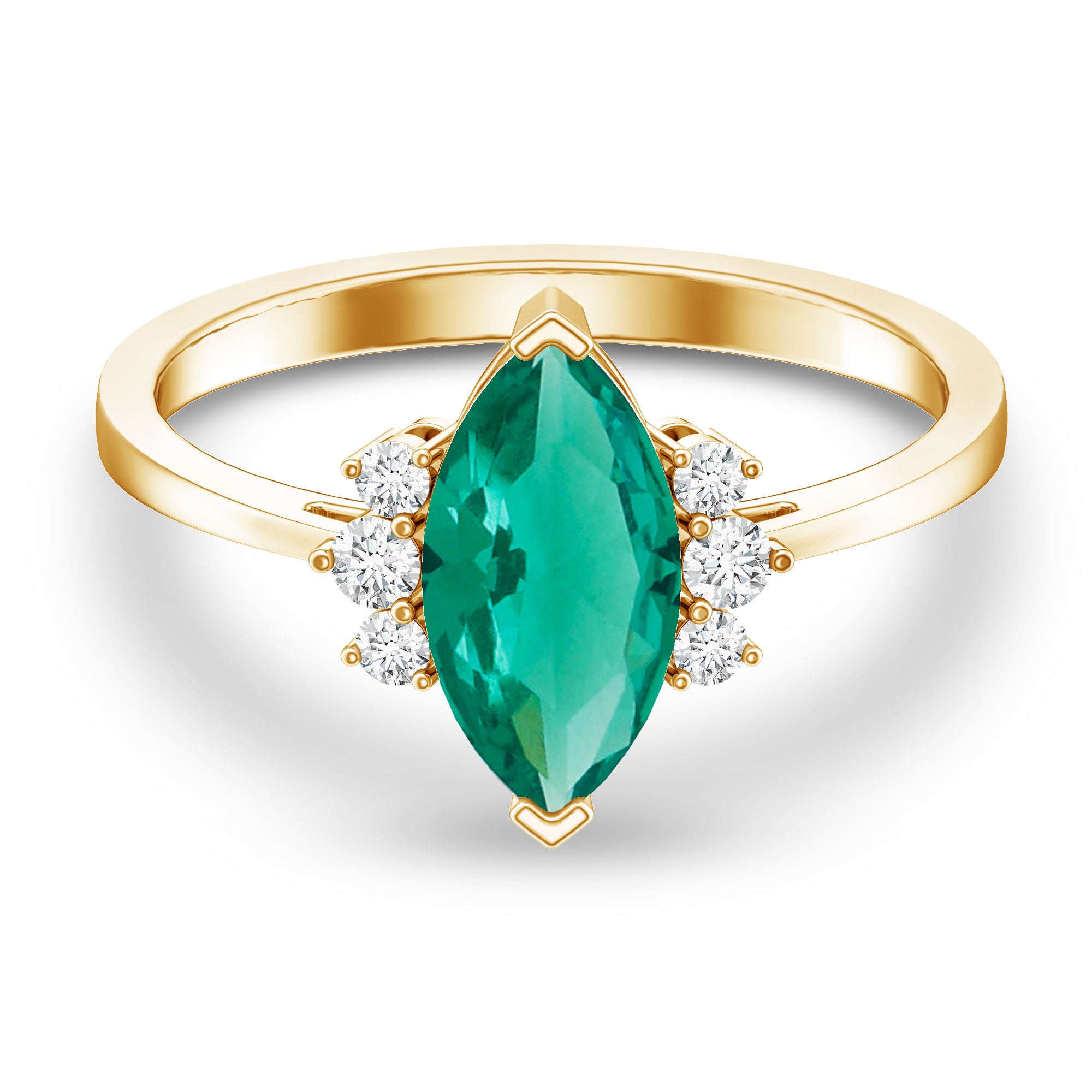 2.5 Carat Lab Grown Emerald and Diamond Marquise Engagement Ring AAAA - Rosec Jewels