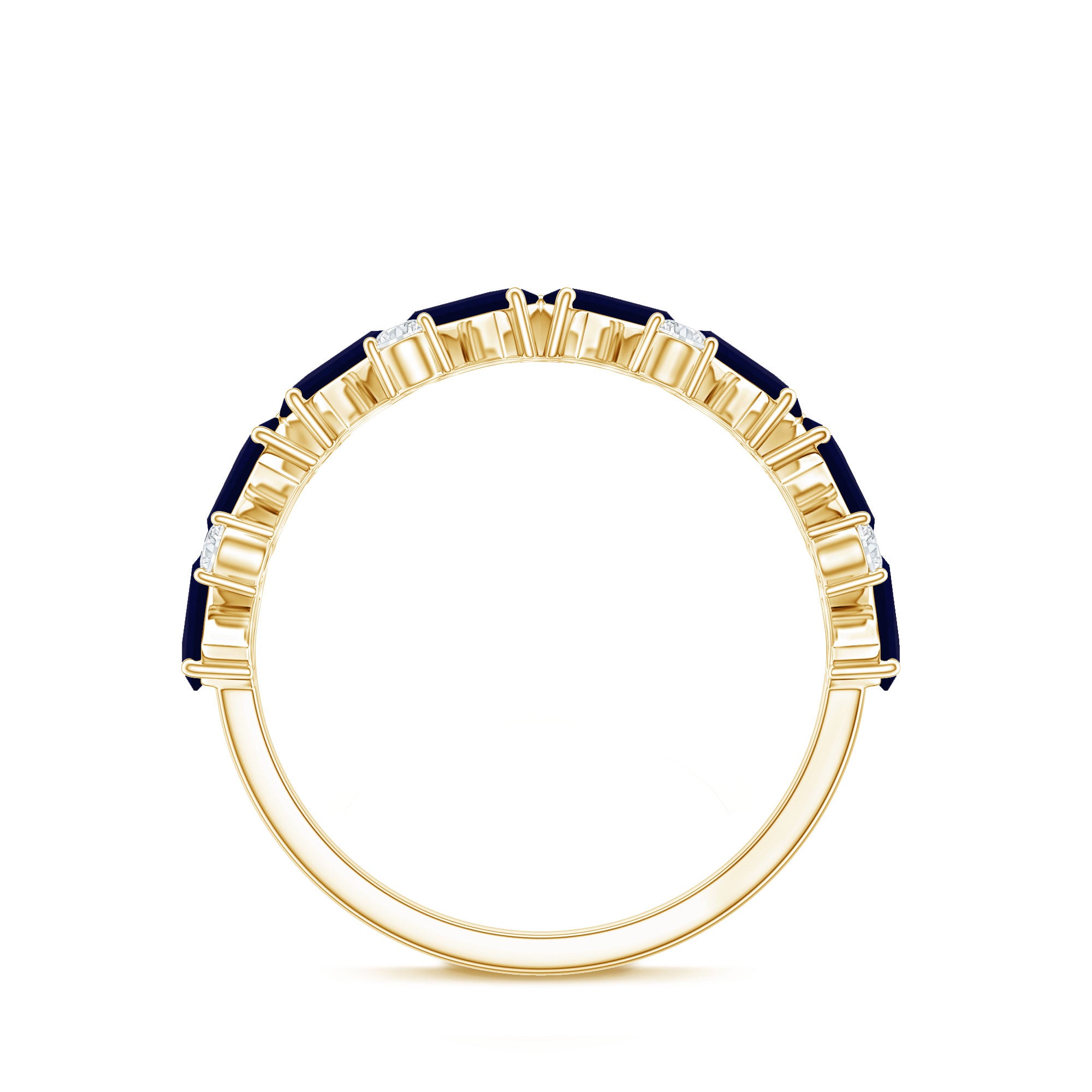 Certified Real Baguette Blue Sapphire Half Eternity Ring with Diamond AAA - Rosec Jewels