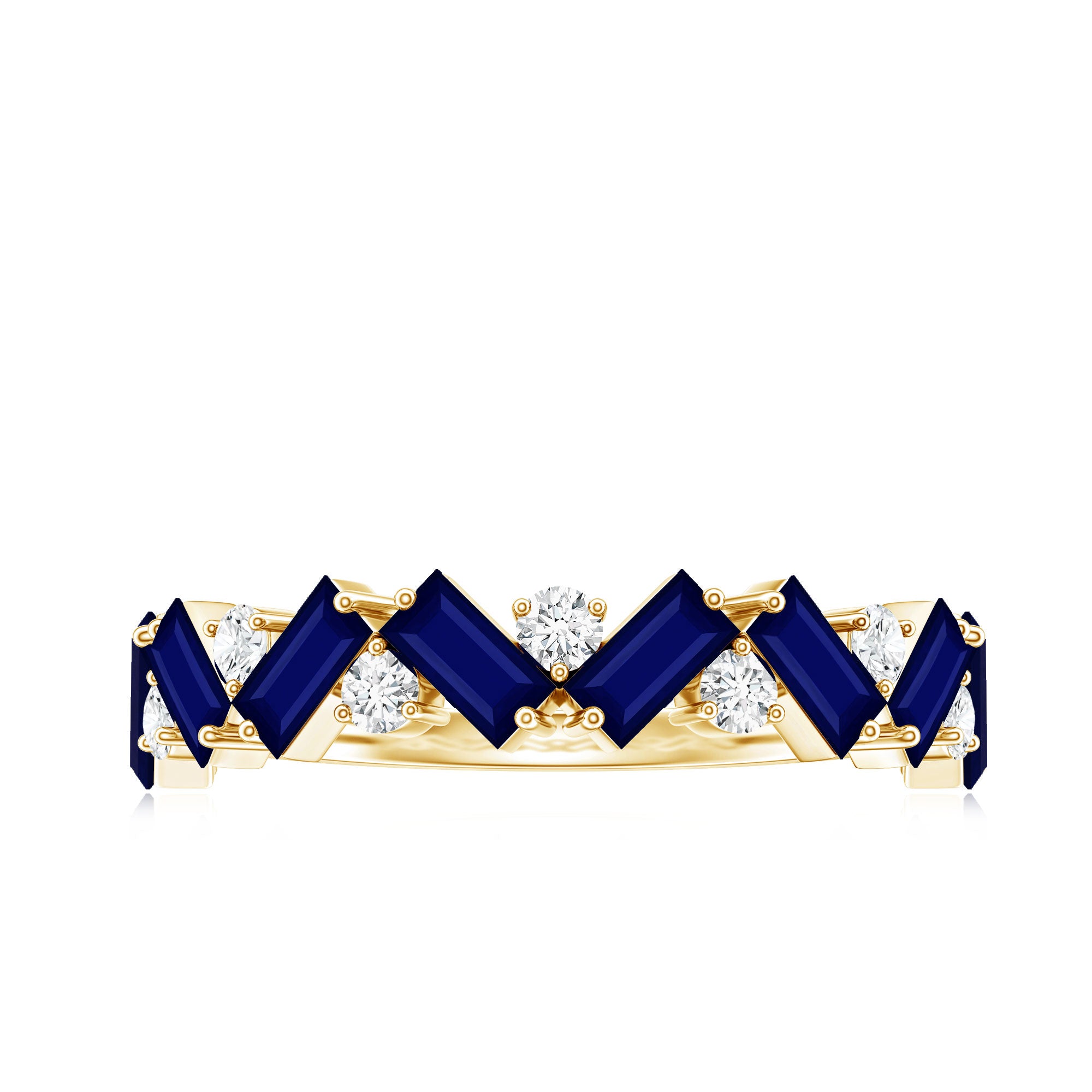 Certified Real Baguette Blue Sapphire Half Eternity Ring with Diamond AAA - Rosec Jewels