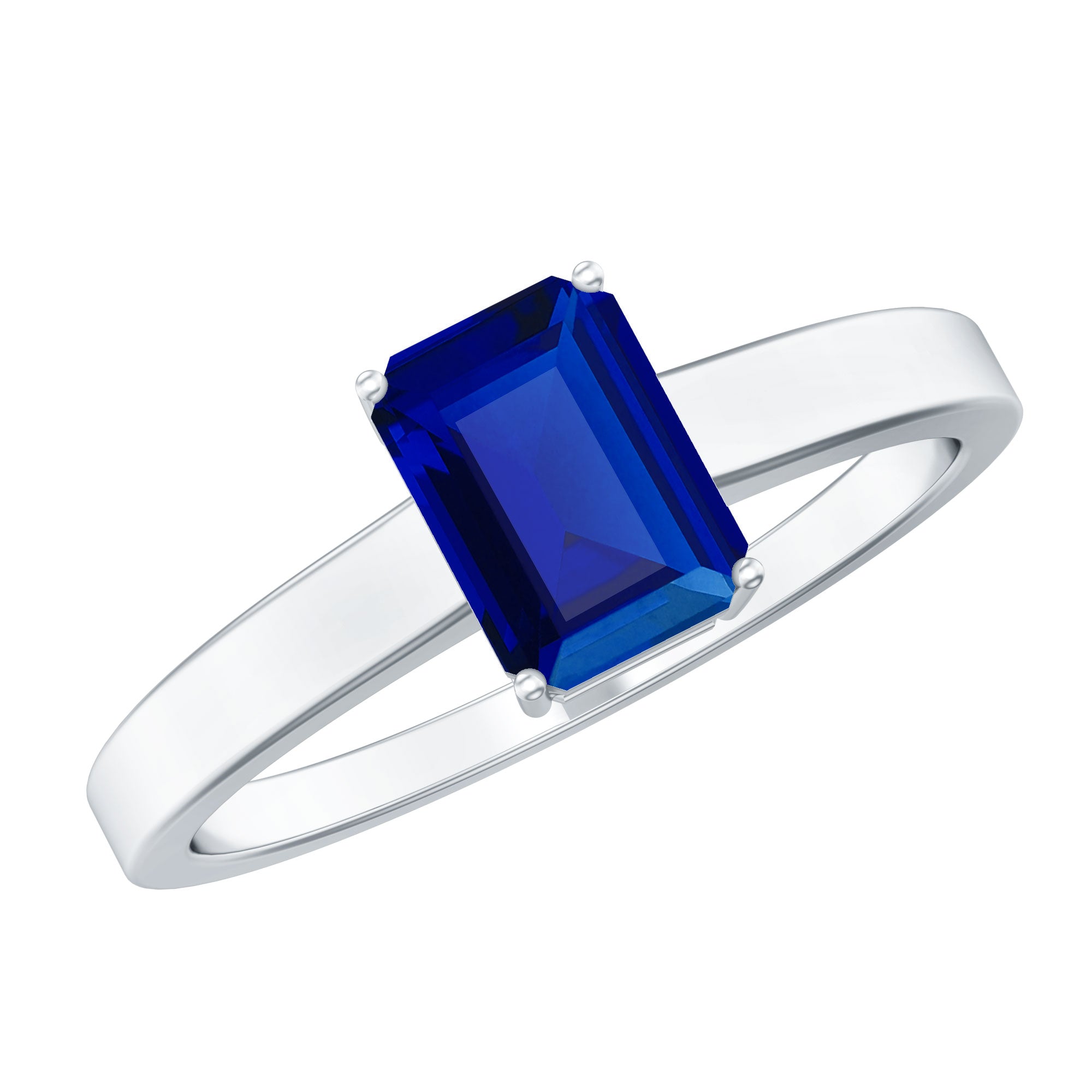 6X8 mm Emerald Cut Lab Created Blue Sapphire Solitaire Engagement Ring AAAA - Rosec Jewels