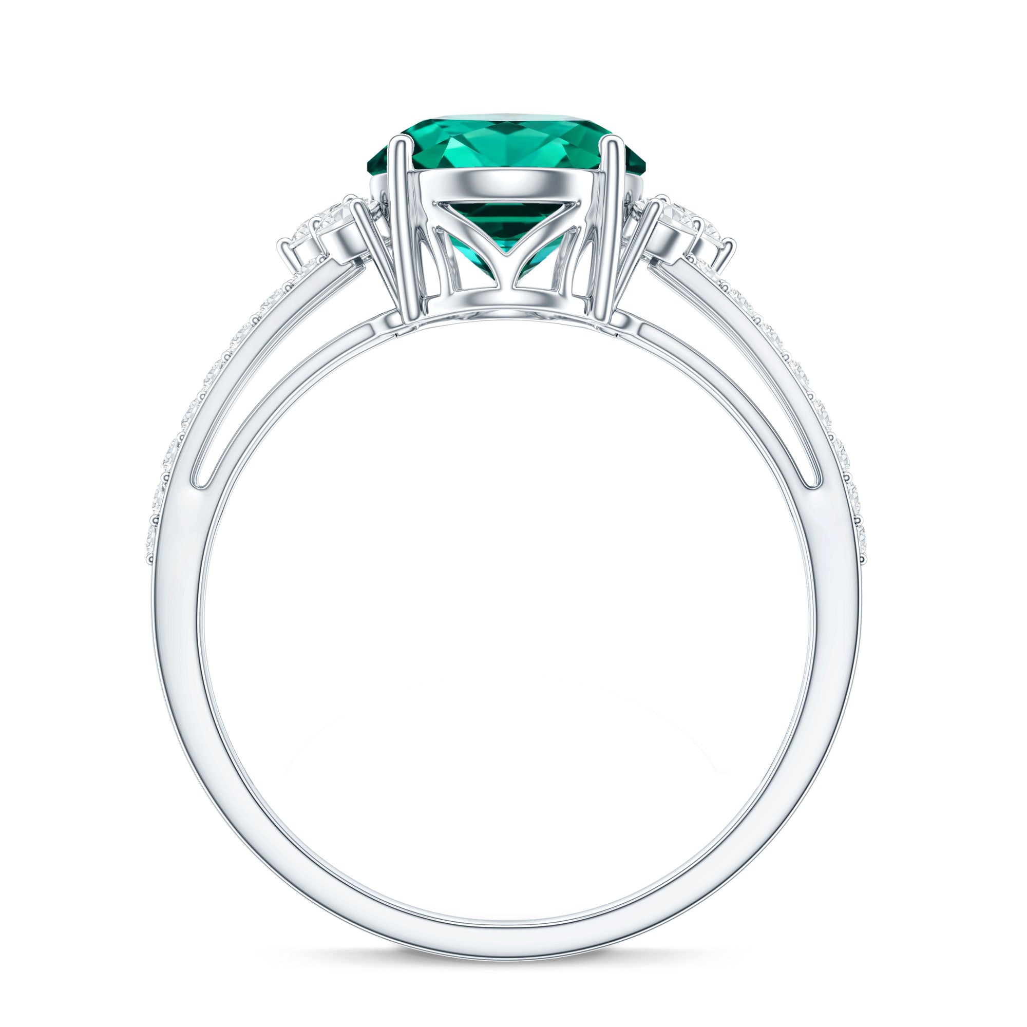 Certified 3 Carat Oval Lab Grown Emerald Split Shank Engagement Ring AAAA - Rosec Jewels