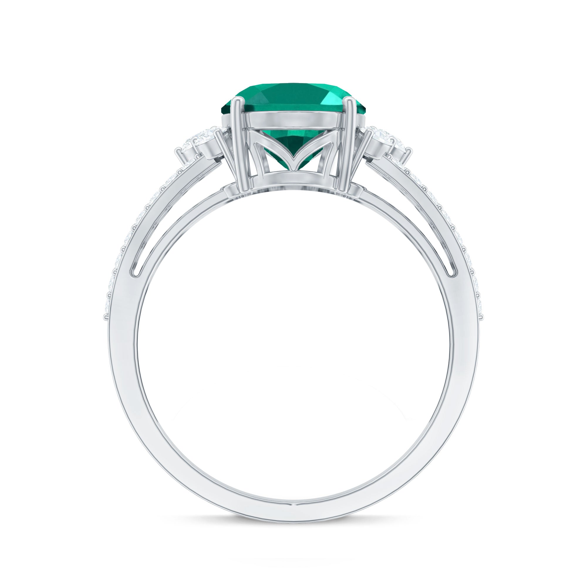 Certified 8X10 mm Oval Lab Grown Emerald Split Shank Engagement Ring AAAA - Rosec Jewels