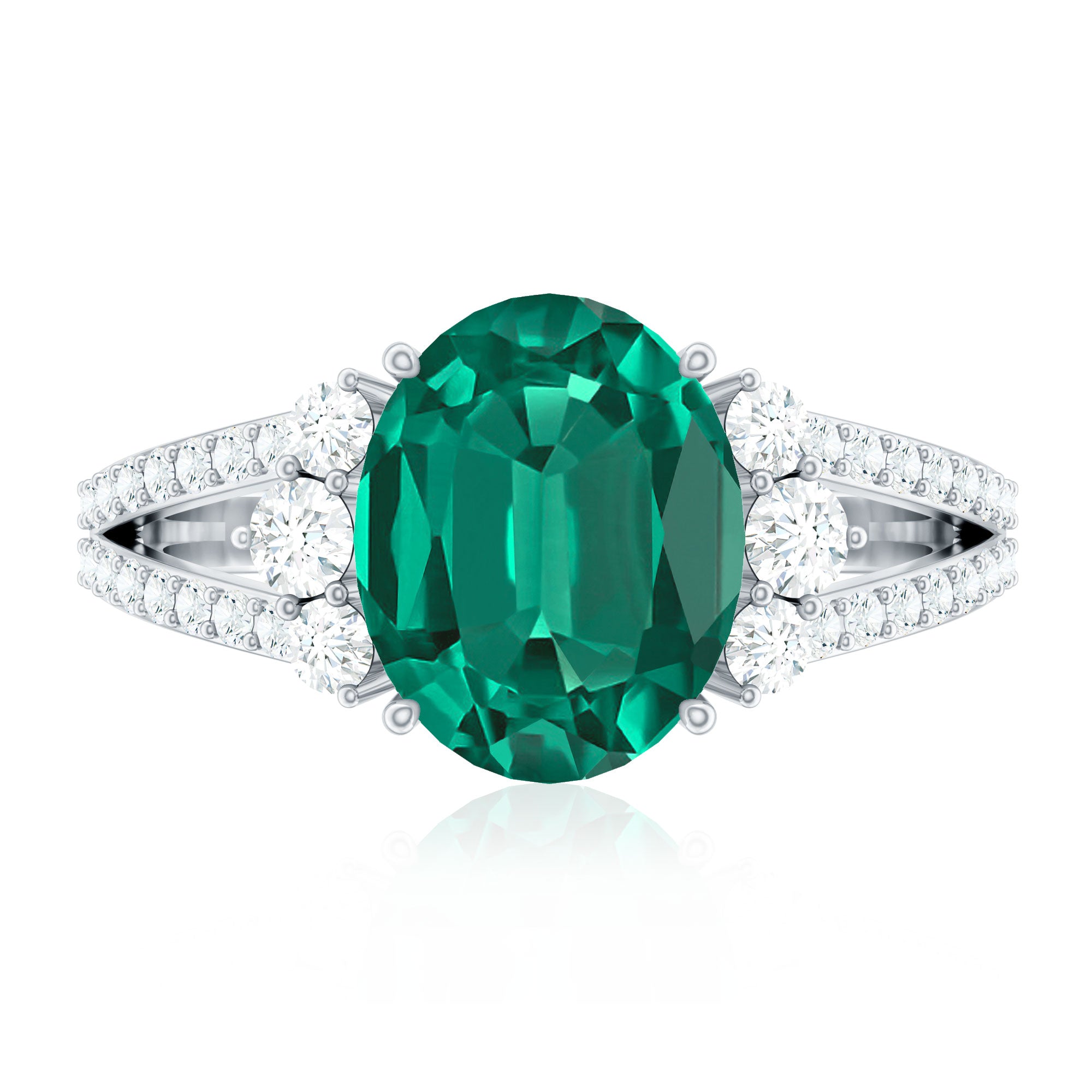 Certified 8X10 mm Oval Lab Grown Emerald Split Shank Engagement Ring AAAA - Rosec Jewels