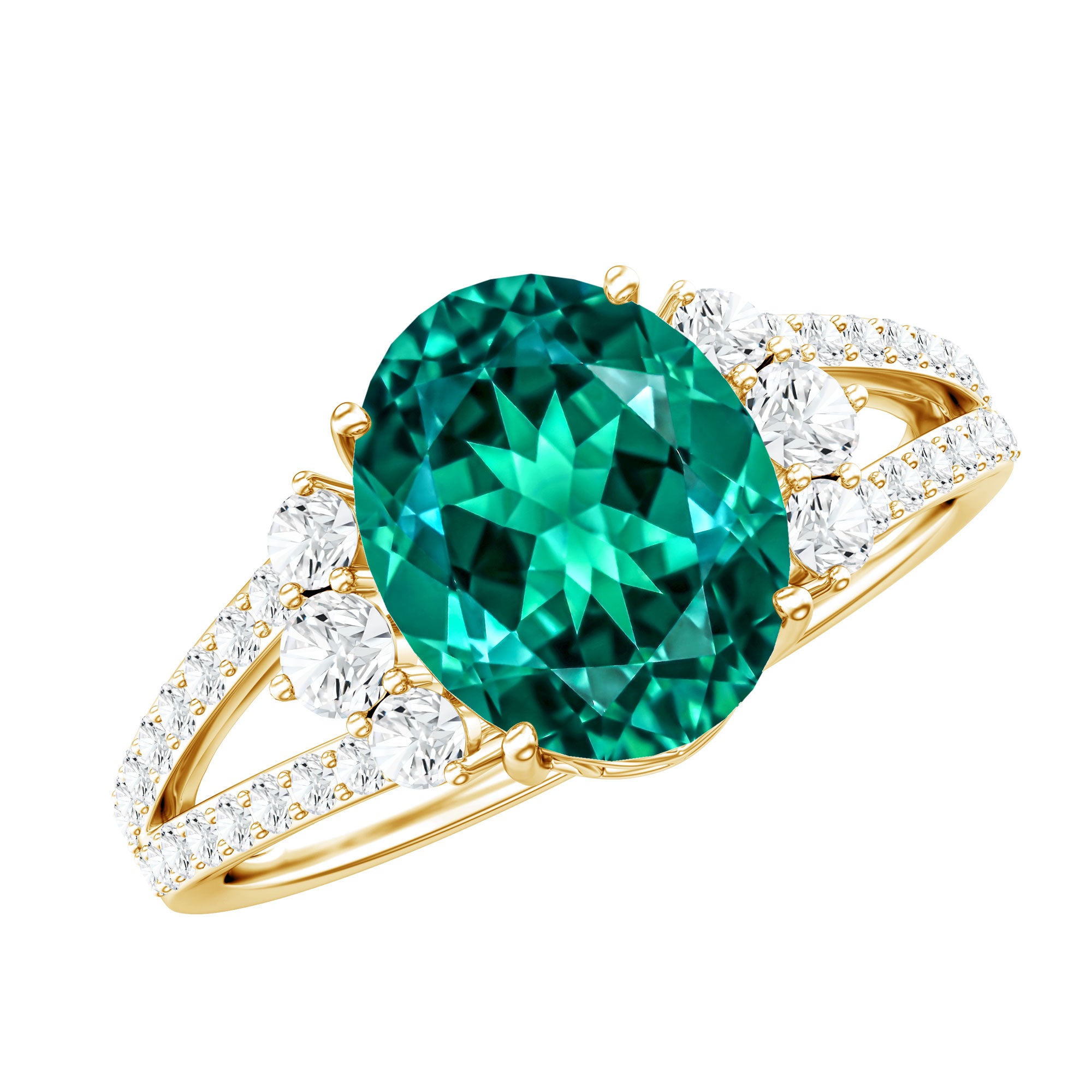 Certified 3 Carat Oval Lab Grown Emerald Split Shank Engagement Ring AAAA - Rosec Jewels