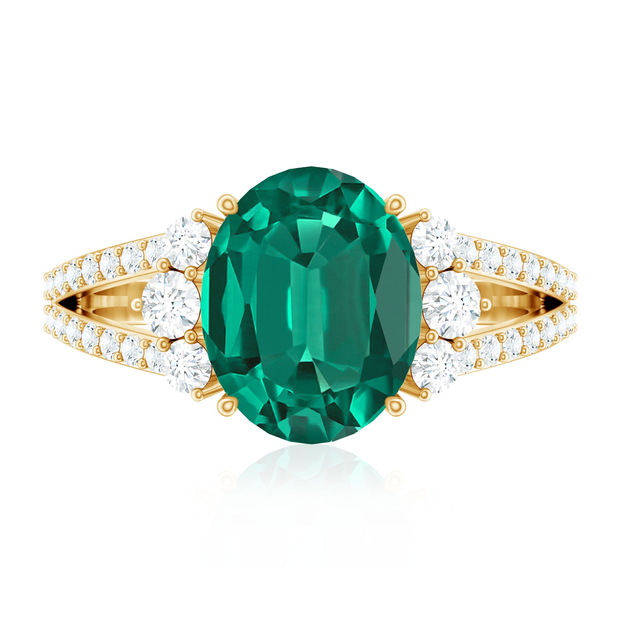 Certified 8X10 mm Oval Lab Grown Emerald Split Shank Engagement Ring AAAA - Rosec Jewels