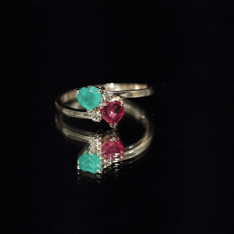Rosec Jewels-Heart Shaped Ruby Emerald Two Stone Engagement Ring
