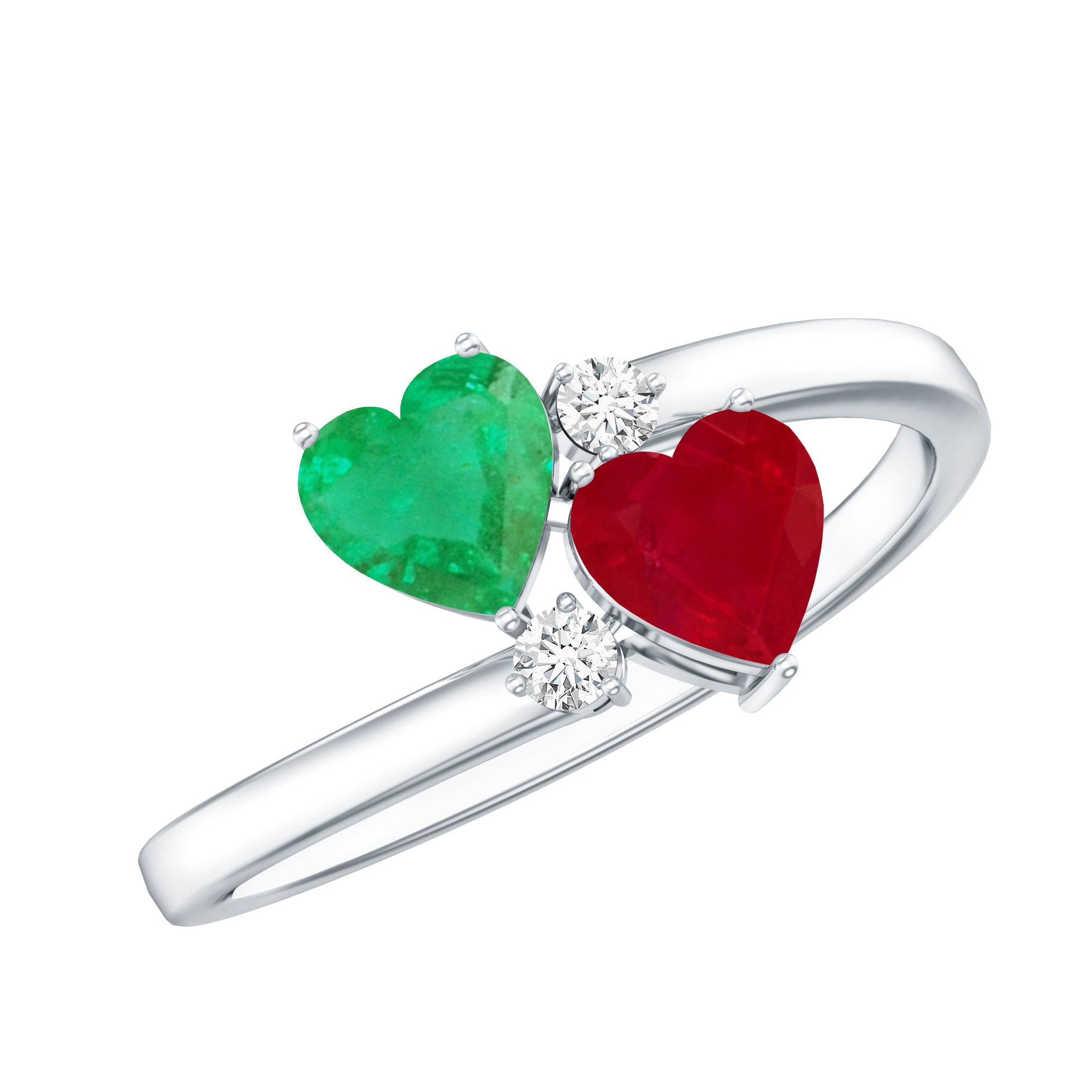 Rosec Jewels-Heart Shaped Ruby Emerald Two Stone Engagement Ring
