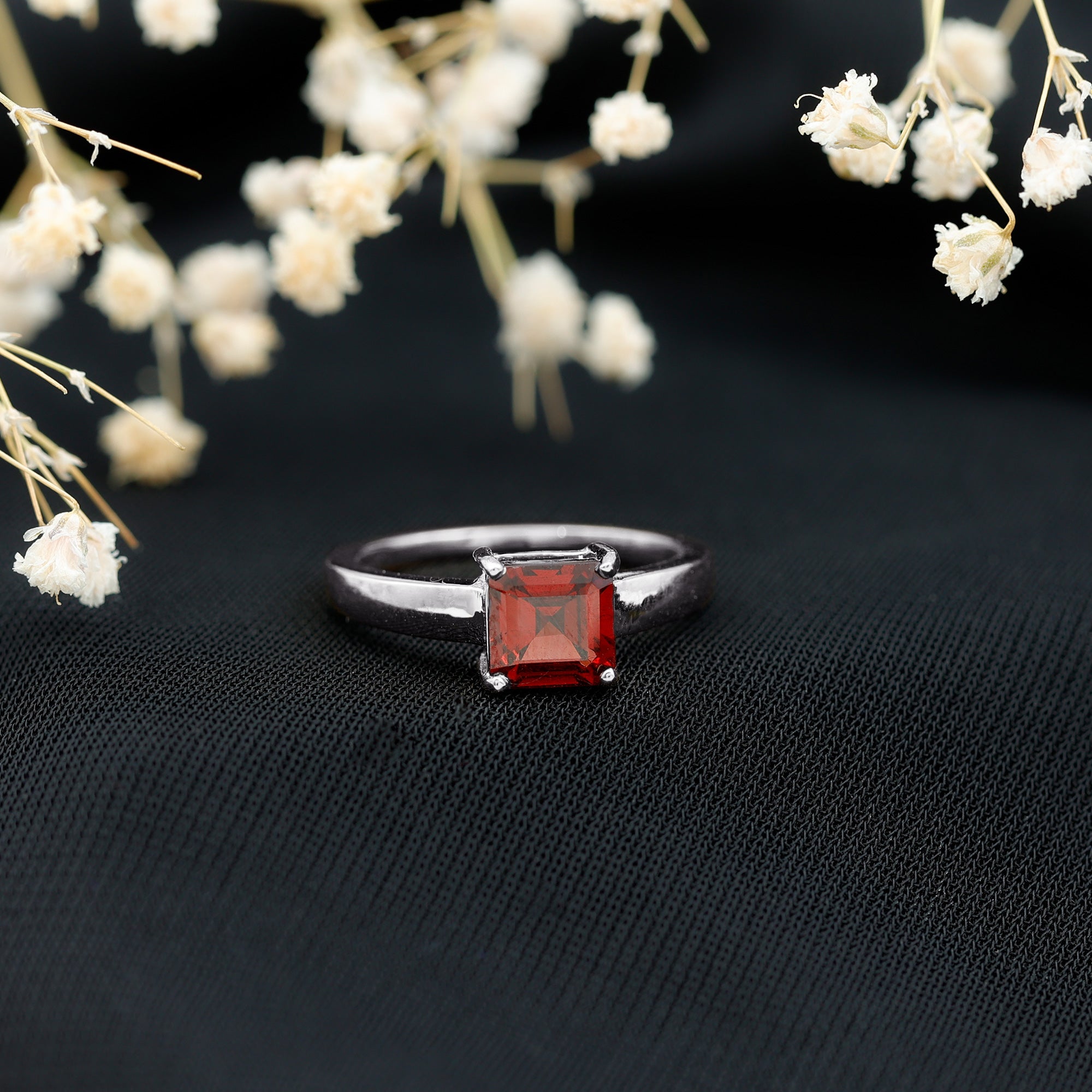 3.3 Carat Real Garnet Asscher Cut Engagement Ring with Certificate AAA - Rosec Jewels