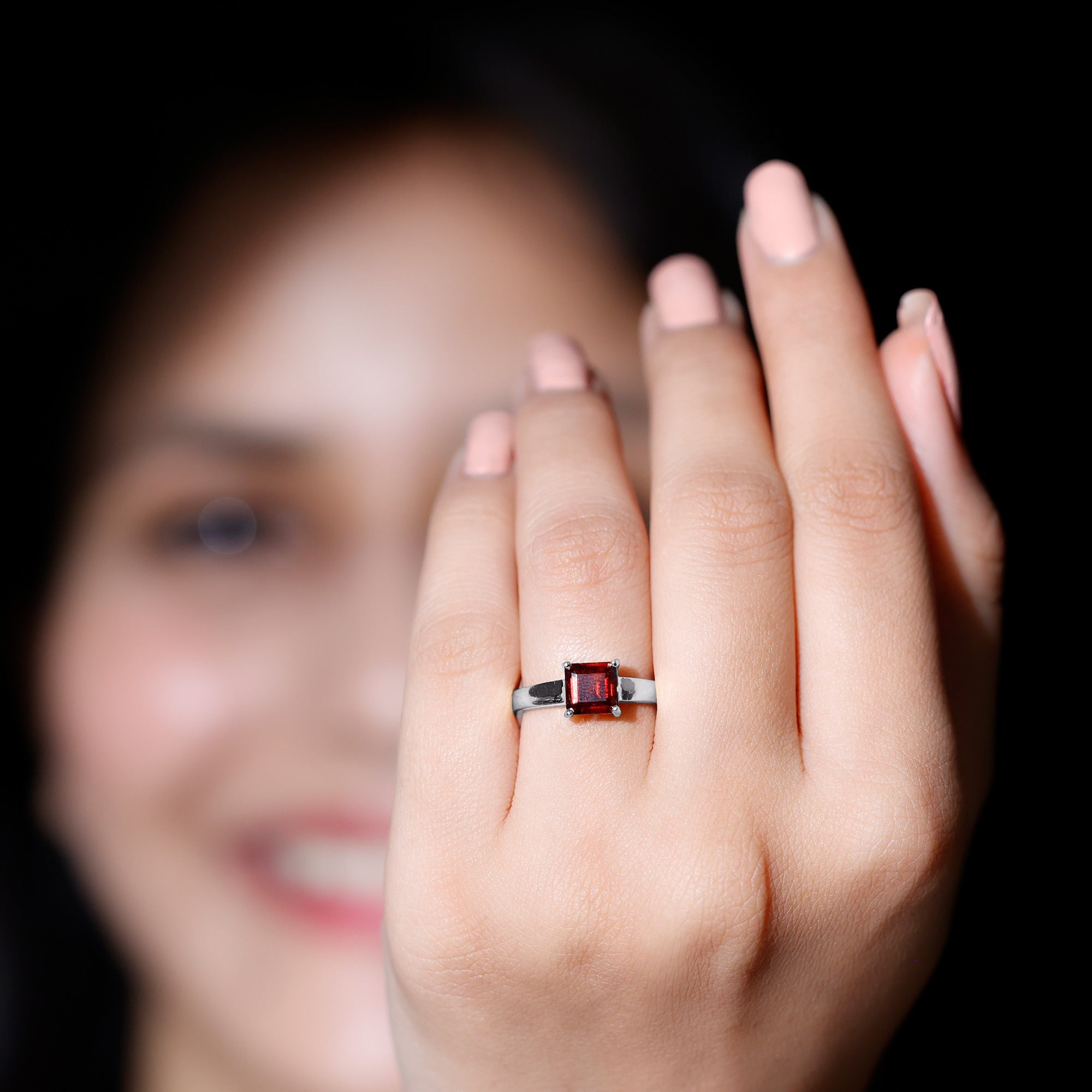 Rosec Jewels-Real 8mm Garnet Asscher Cut Engagement Ring with Certificate