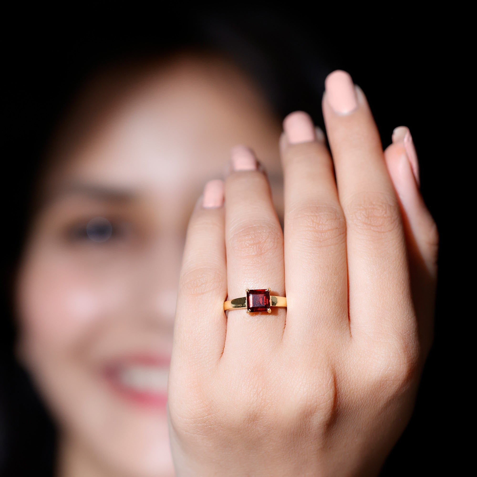 Rosec Jewels-Real 8mm Garnet Asscher Cut Engagement Ring with Certificate