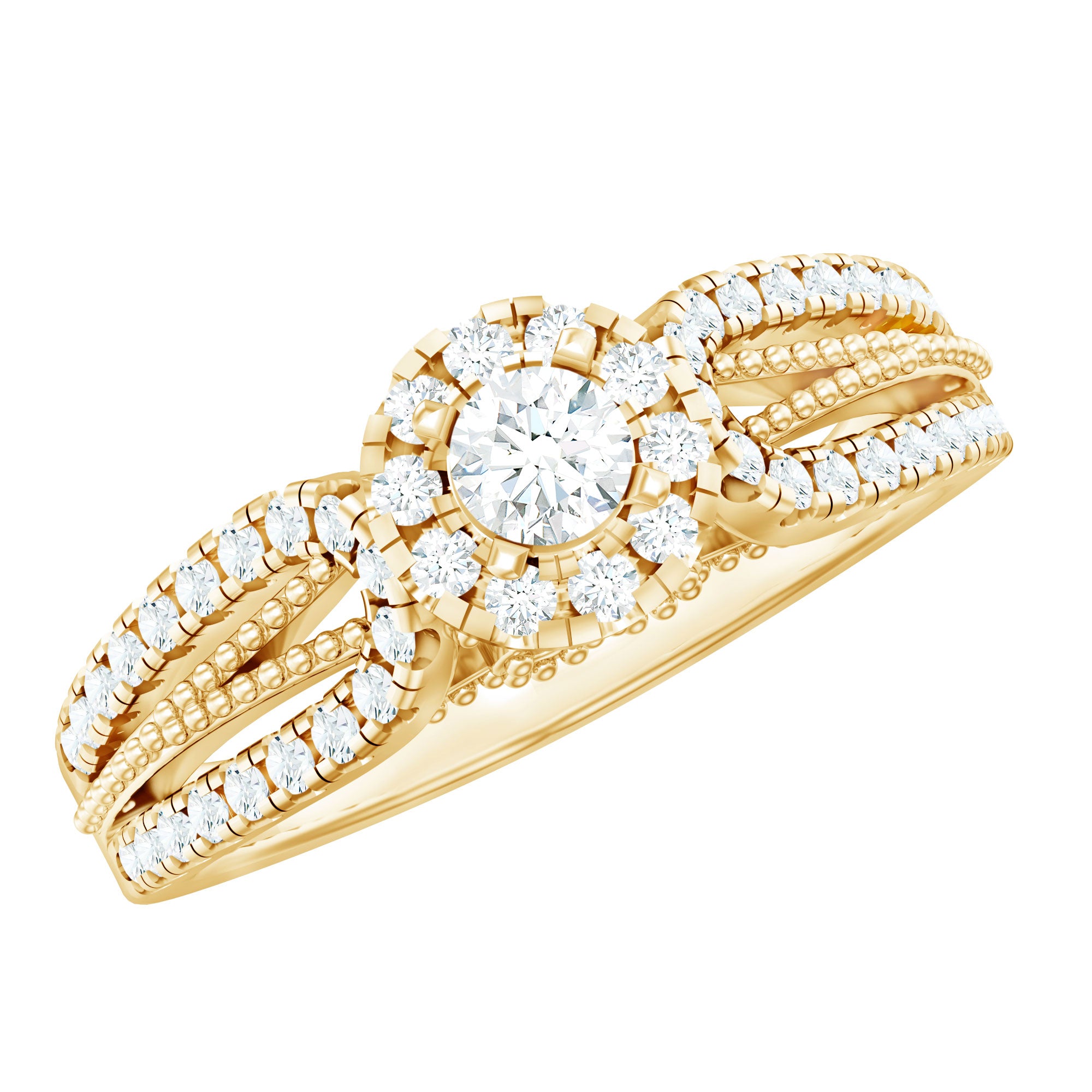 Real Diamond Designer Engagement Ring in Split Shank Natural - ( HI-SI ) - Rosec Jewels