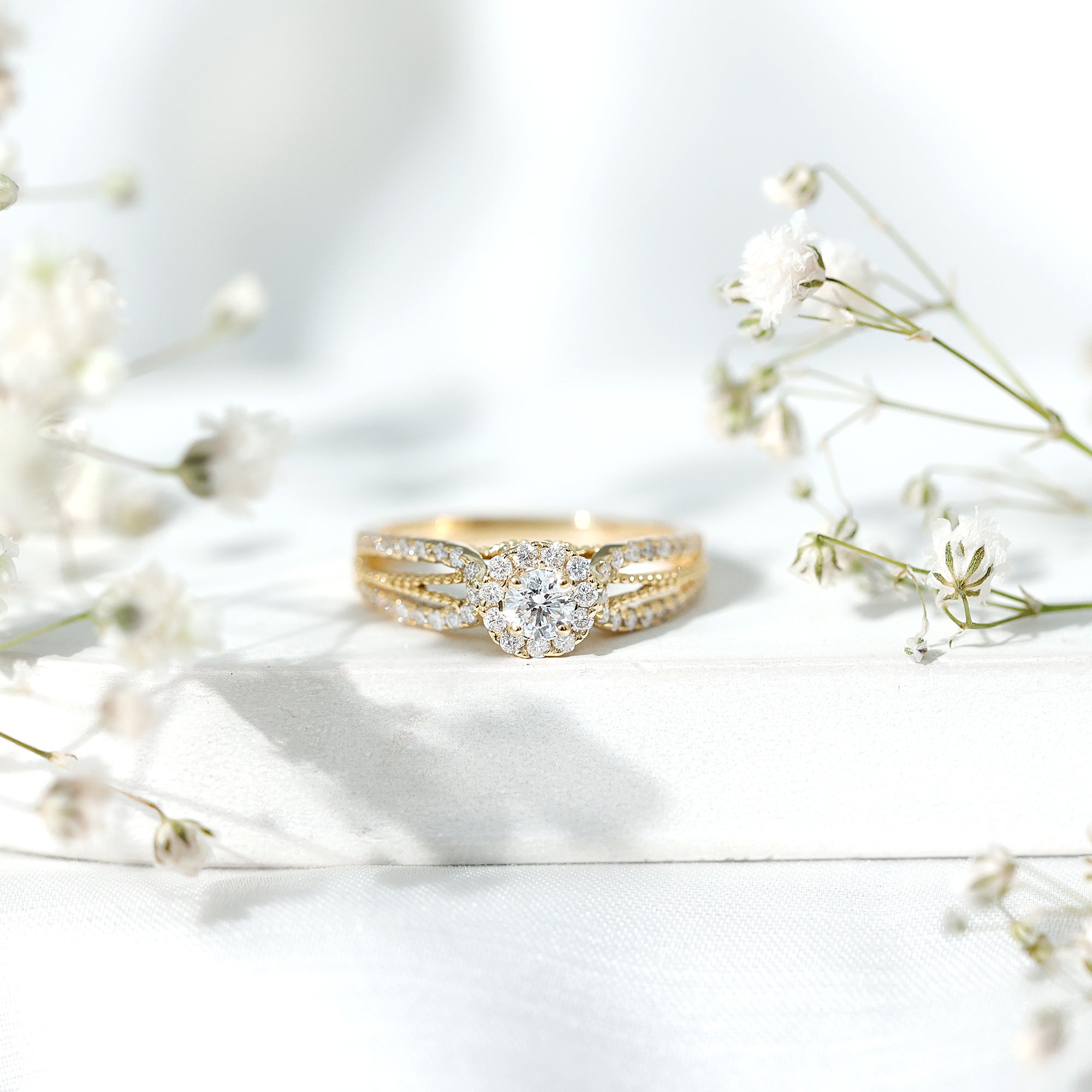 Real Diamond Designer Engagement Ring in Split Shank Natural - ( HI-SI ) - Rosec Jewels