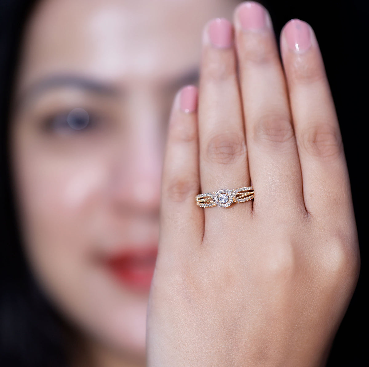 Real Diamond Designer Engagement Ring in Split Shank Natural - ( HI-SI ) - Rosec Jewels