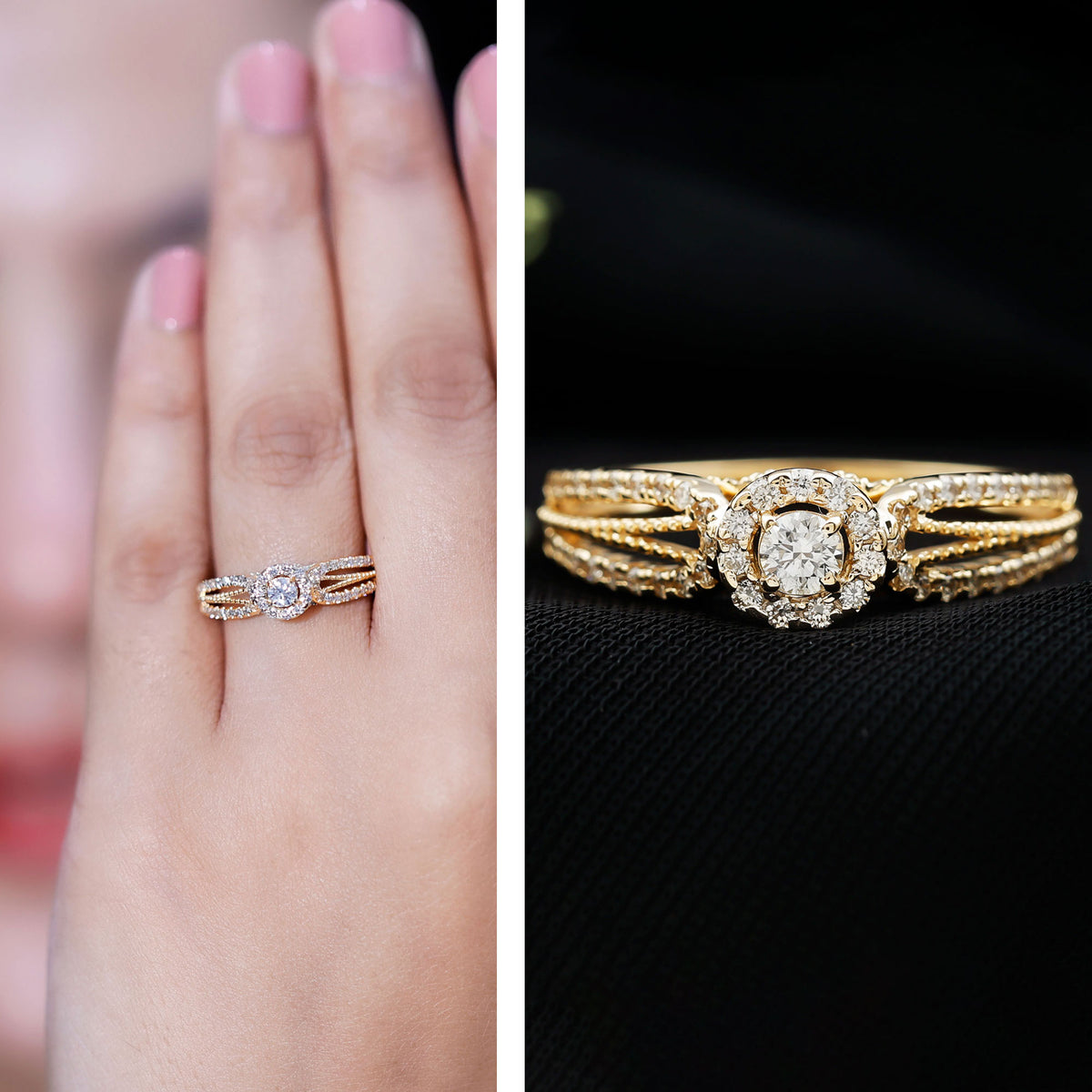 Real Diamond Designer Engagement Ring in Split Shank Natural - ( HI-SI ) - Rosec Jewels