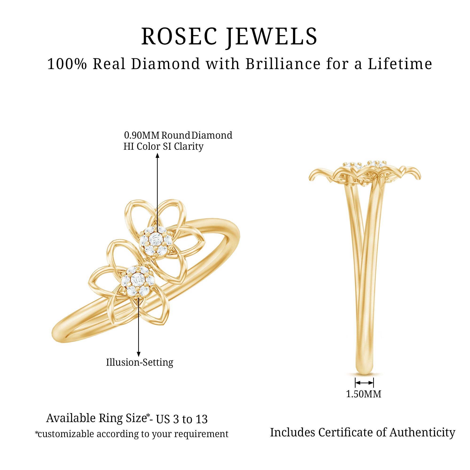 Brilliant Cut Diamond Flower Promise Ring Natural - ( HI-SI ) - Rosec Jewels