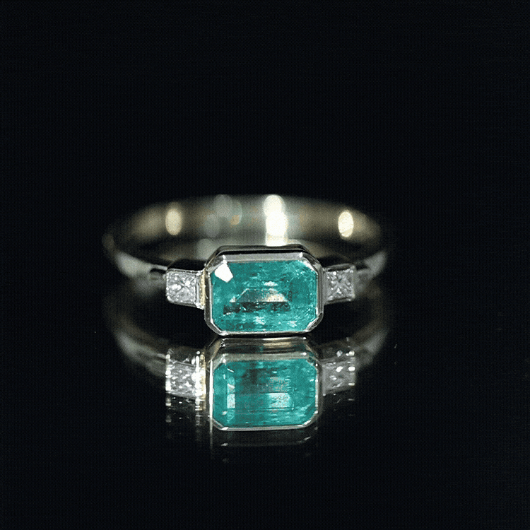 Octagon shape Emerald and Diamond East-West Promise Ring in Bezel Setting AAA - Rosec Jewels