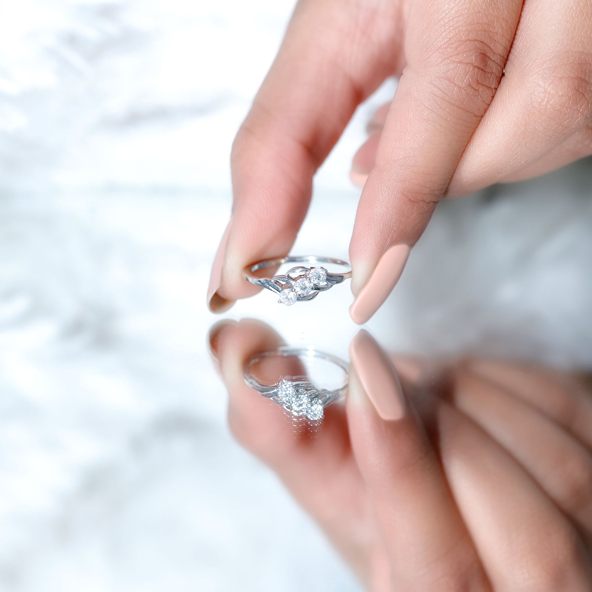 Certified Round Moissanite Three Stone Engagement Ring D-VS1 - Rosec Jewels