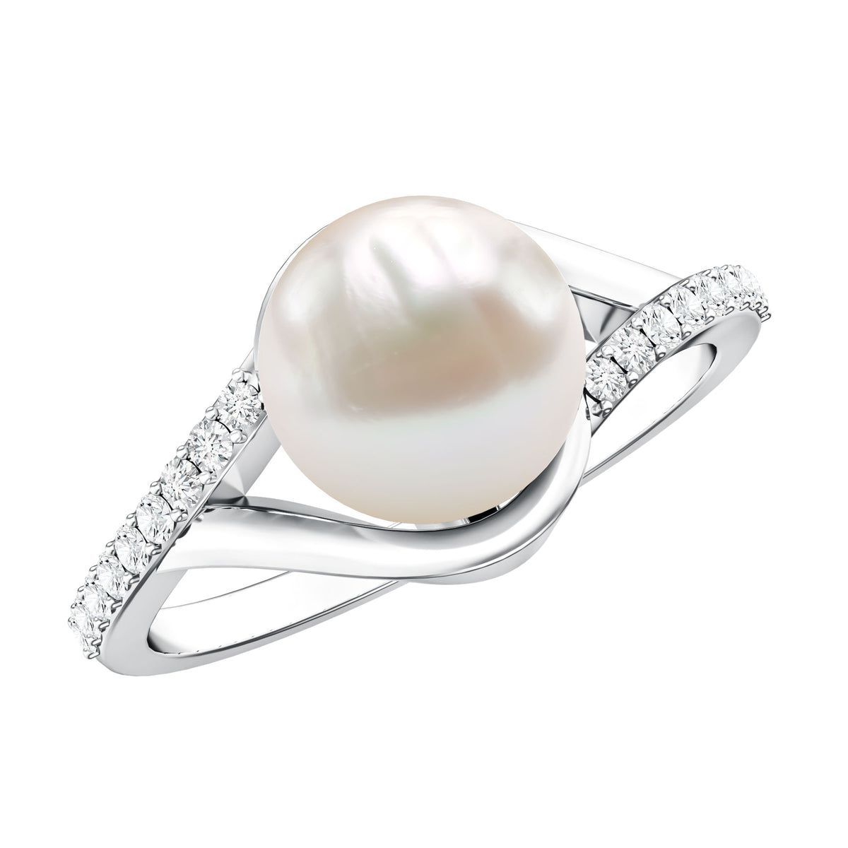 Cultured 7.4 Carat Freshwater Pearl Engagement Ring with Diamond Split Shank