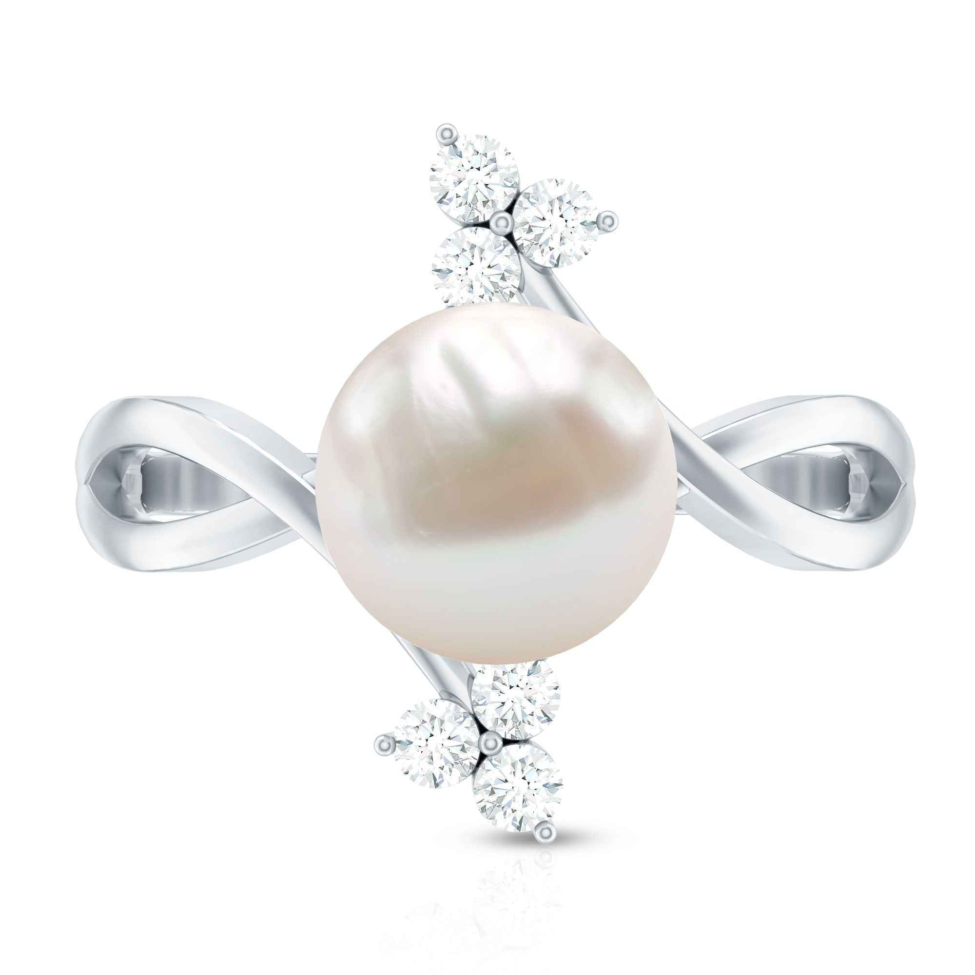 Rosec Jewels-Cultured 7.48 Carat White Pearl Bypass Engagement Ring with Diamond