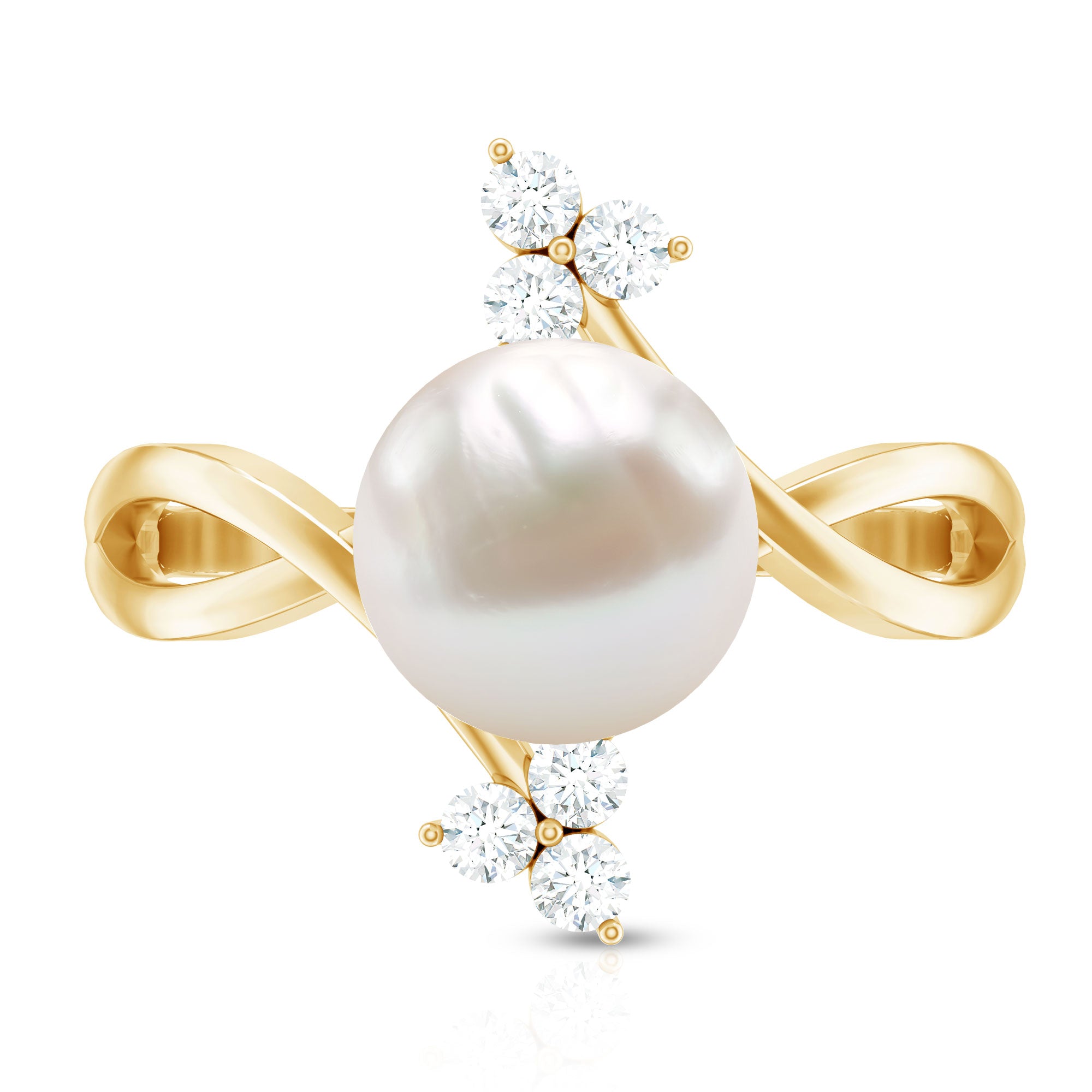 Rosec Jewels-Cultured 7.48 Carat White Pearl Bypass Engagement Ring with Diamond