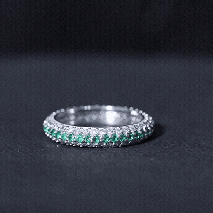 Genuine Emerald and Diamond Three Row Wedding Band AAA - Rosec Jewels
