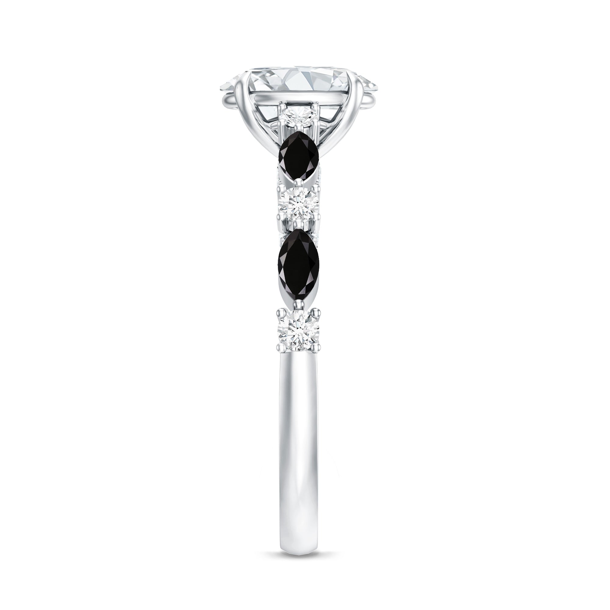 Certified Moissanite Oval Engagement Ring with Real Black Spinel AAA - Rosec Jewels