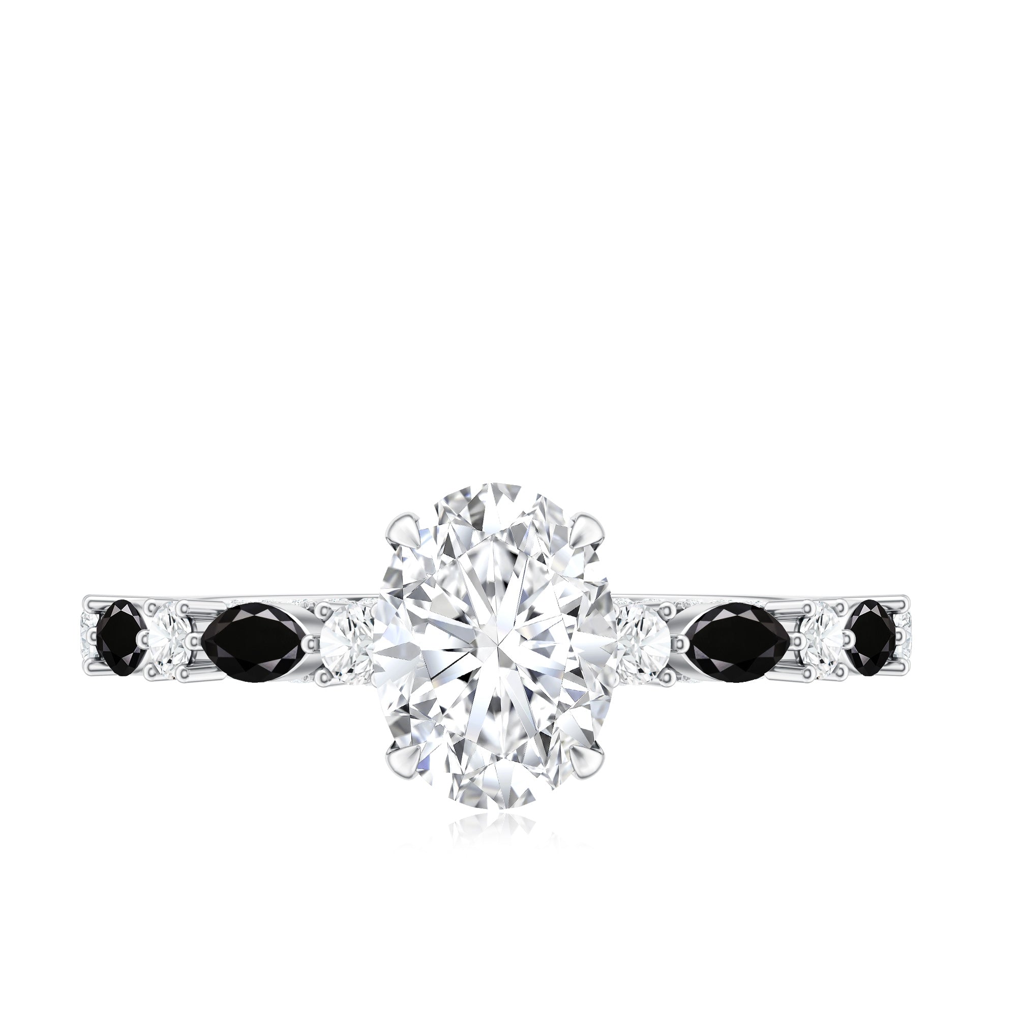 Certified Moissanite Oval Engagement Ring with Real Black Spinel AAA - Rosec Jewels
