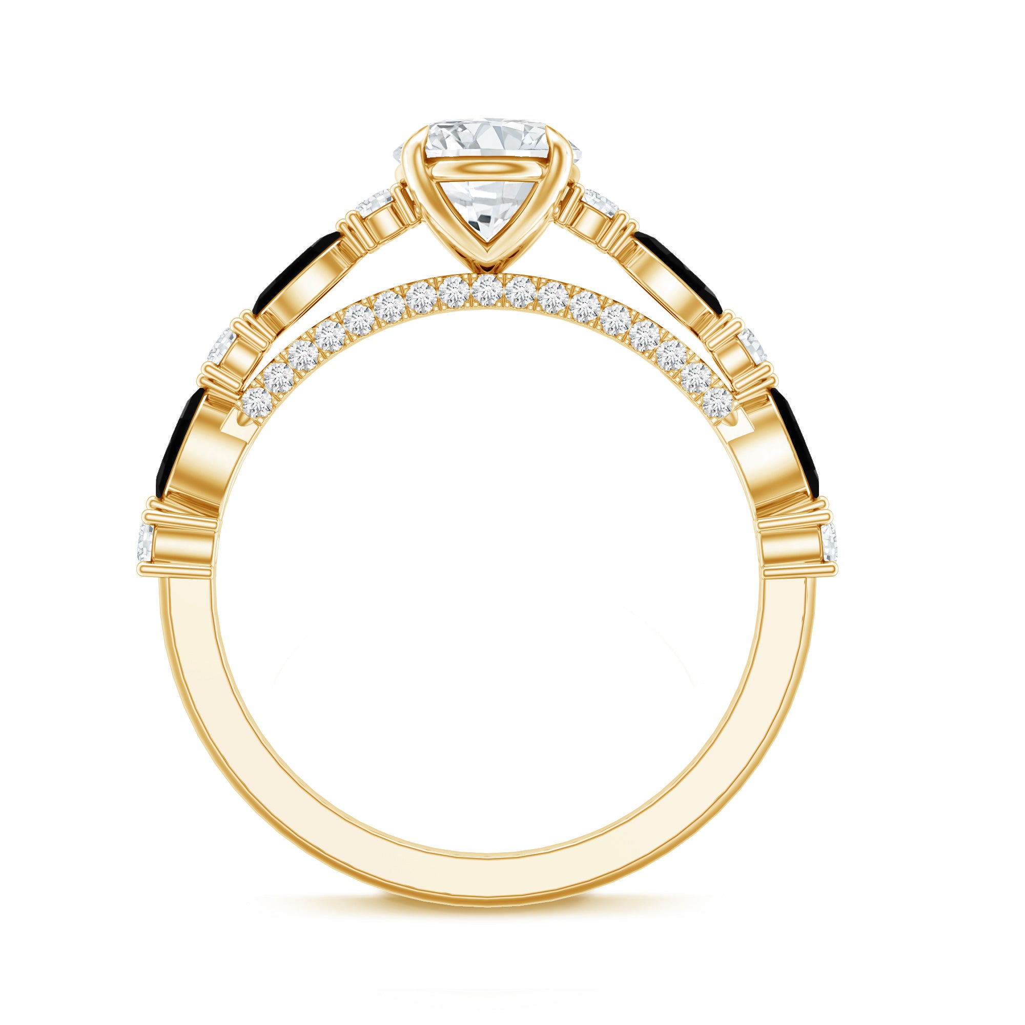 Certified Moissanite Oval Engagement Ring with Real Black Spinel AAA - Rosec Jewels